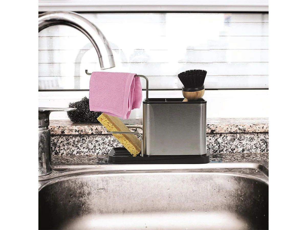 Pack Organisateur d'Evier en Inox 3-en-1 Porte-Eponge + Brosse - KITCHEN