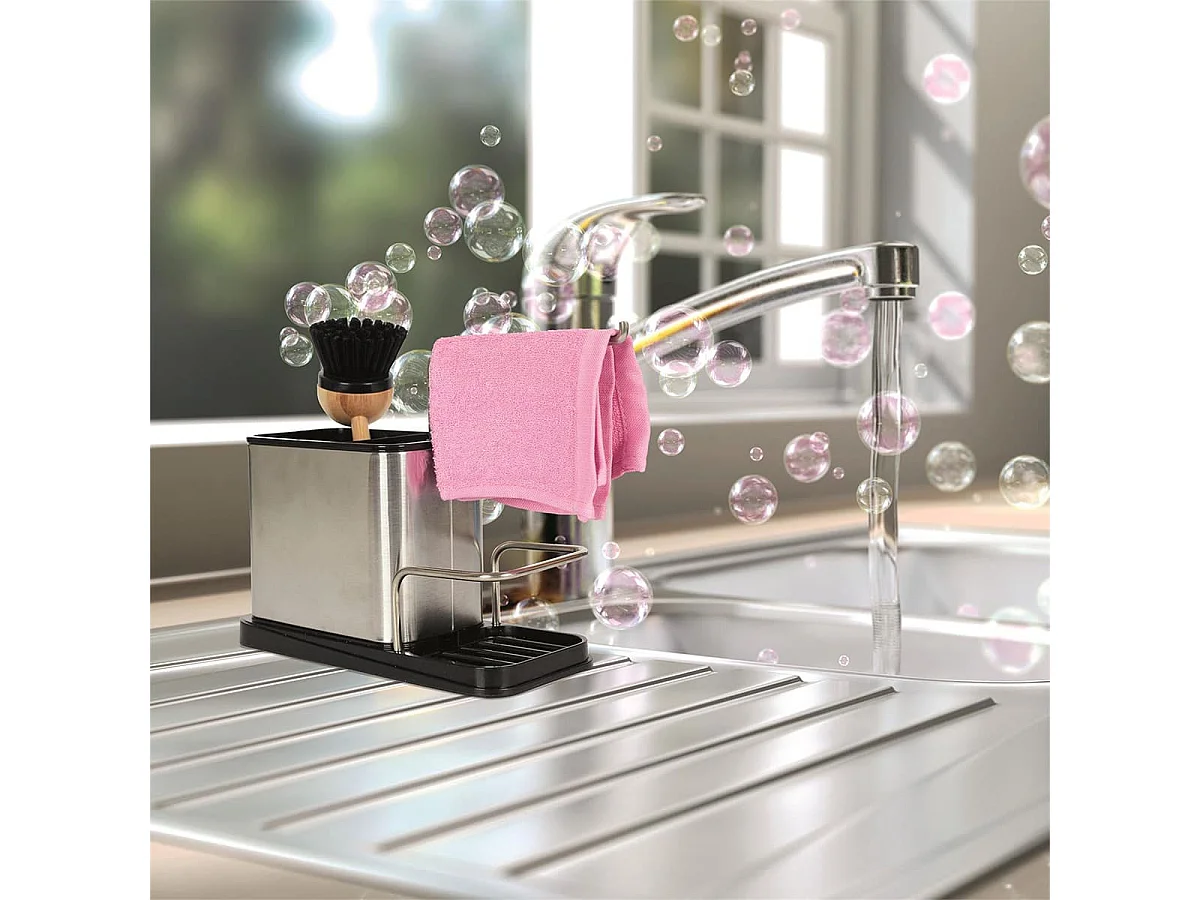 Pack Organisateur d'Evier en Inox 3-en-1 Porte-Eponge + Brosse - KITCHEN