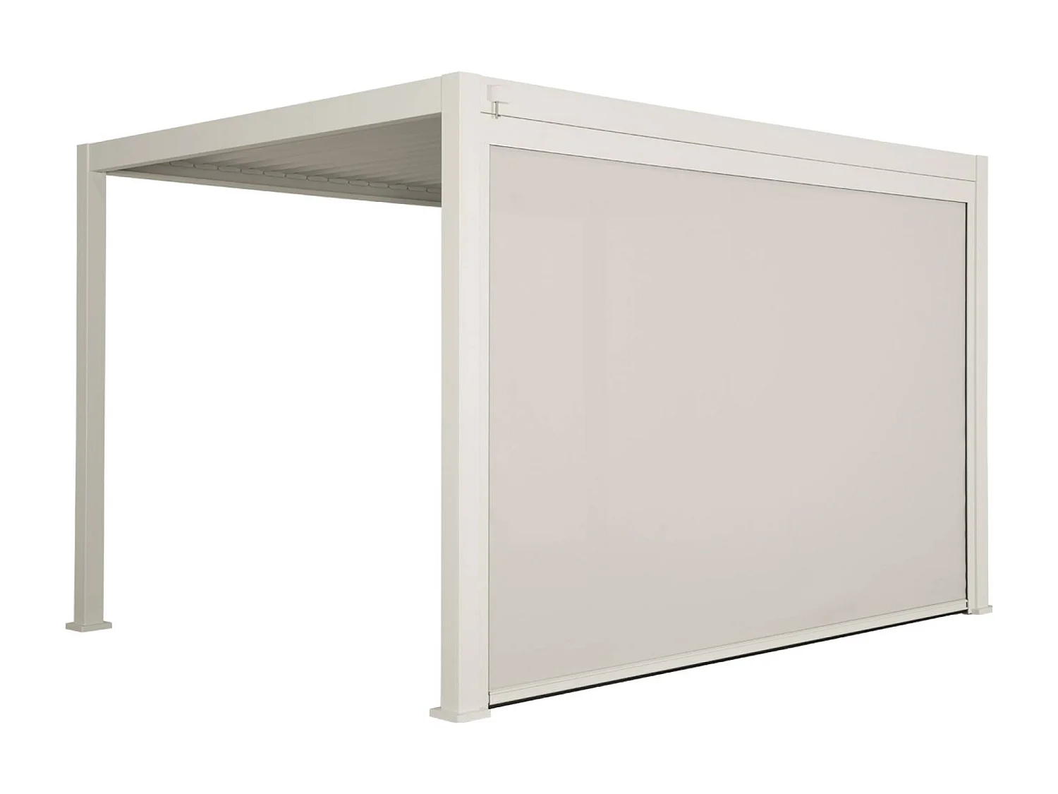 Pergola Bioclimatique beige – Triomphe – 4x3m. aluminium. à lames orientables + store 4m