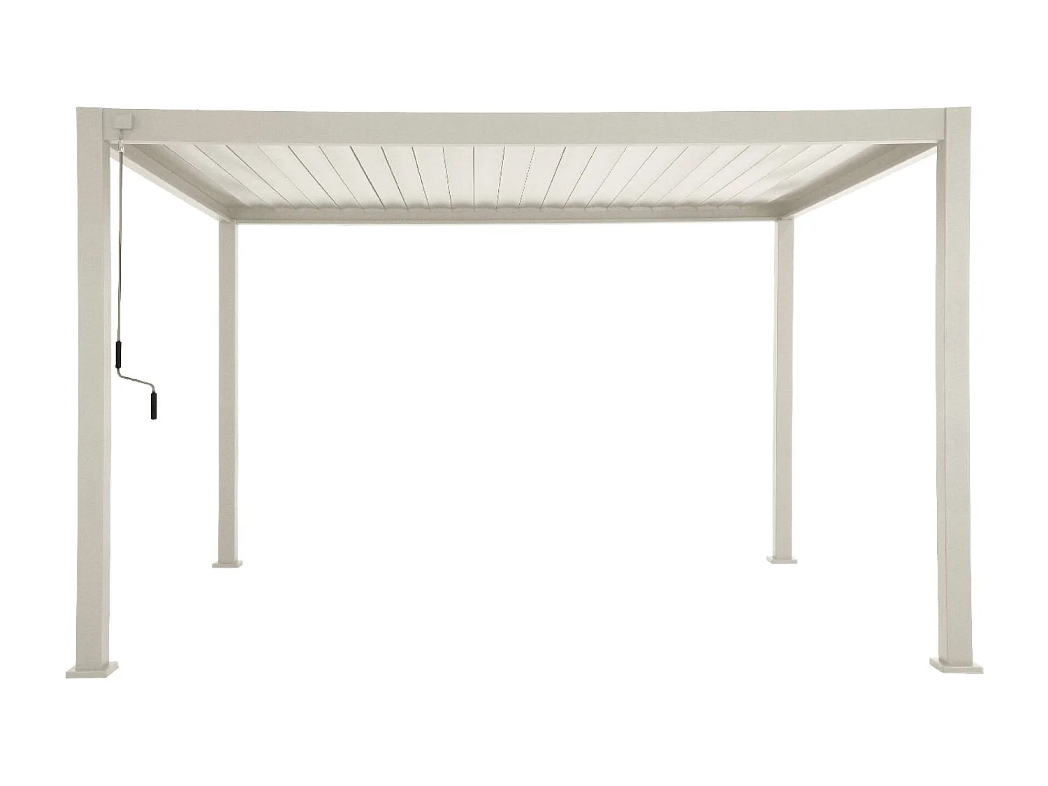 Pergola Bioclimatique beige – Triomphe – 4x3m. aluminium. à lames orientables + store 4m