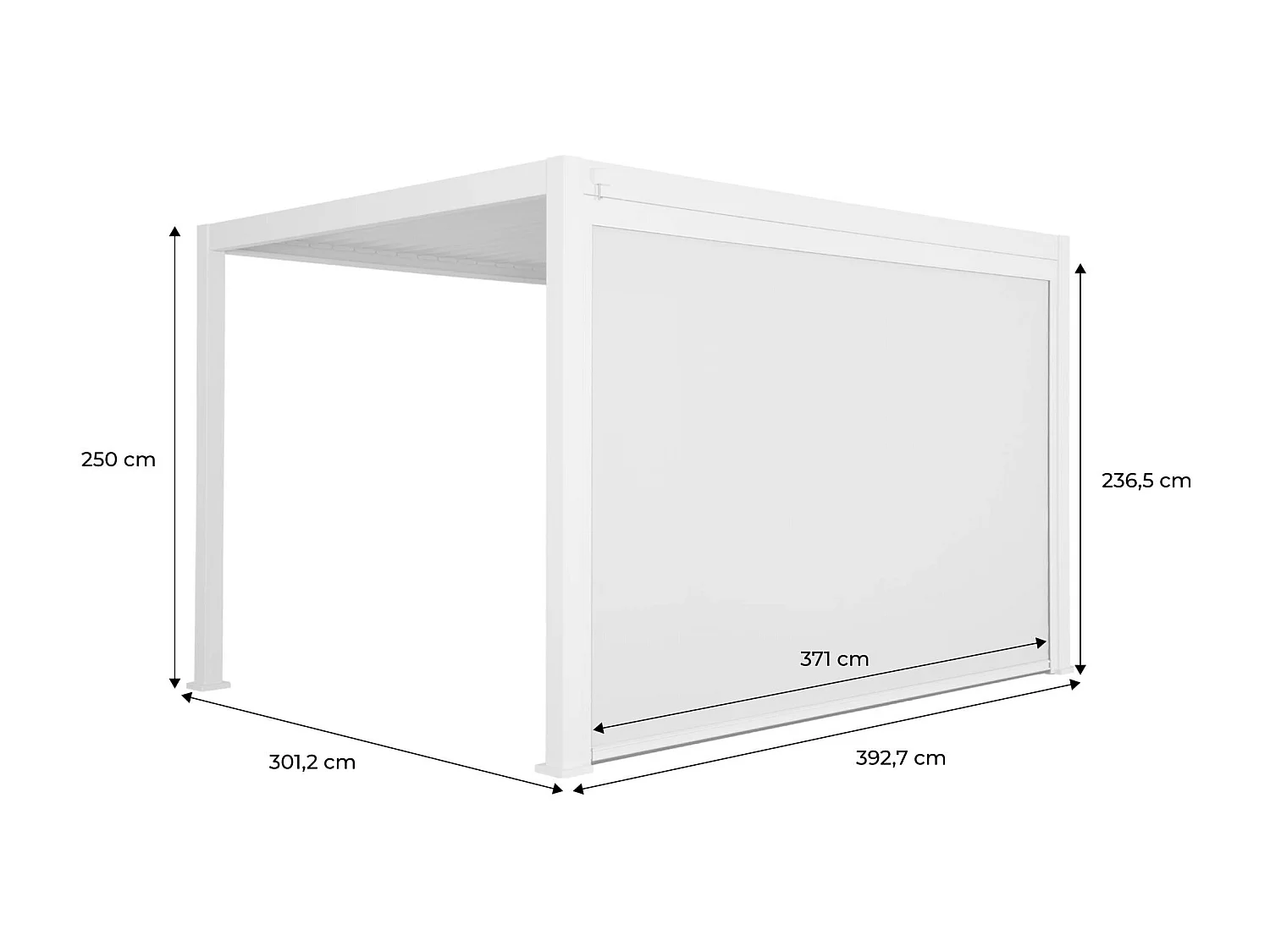 Pergola Bioclimatique beige – Triomphe – 4x3m. aluminium. à lames orientables + store 4m