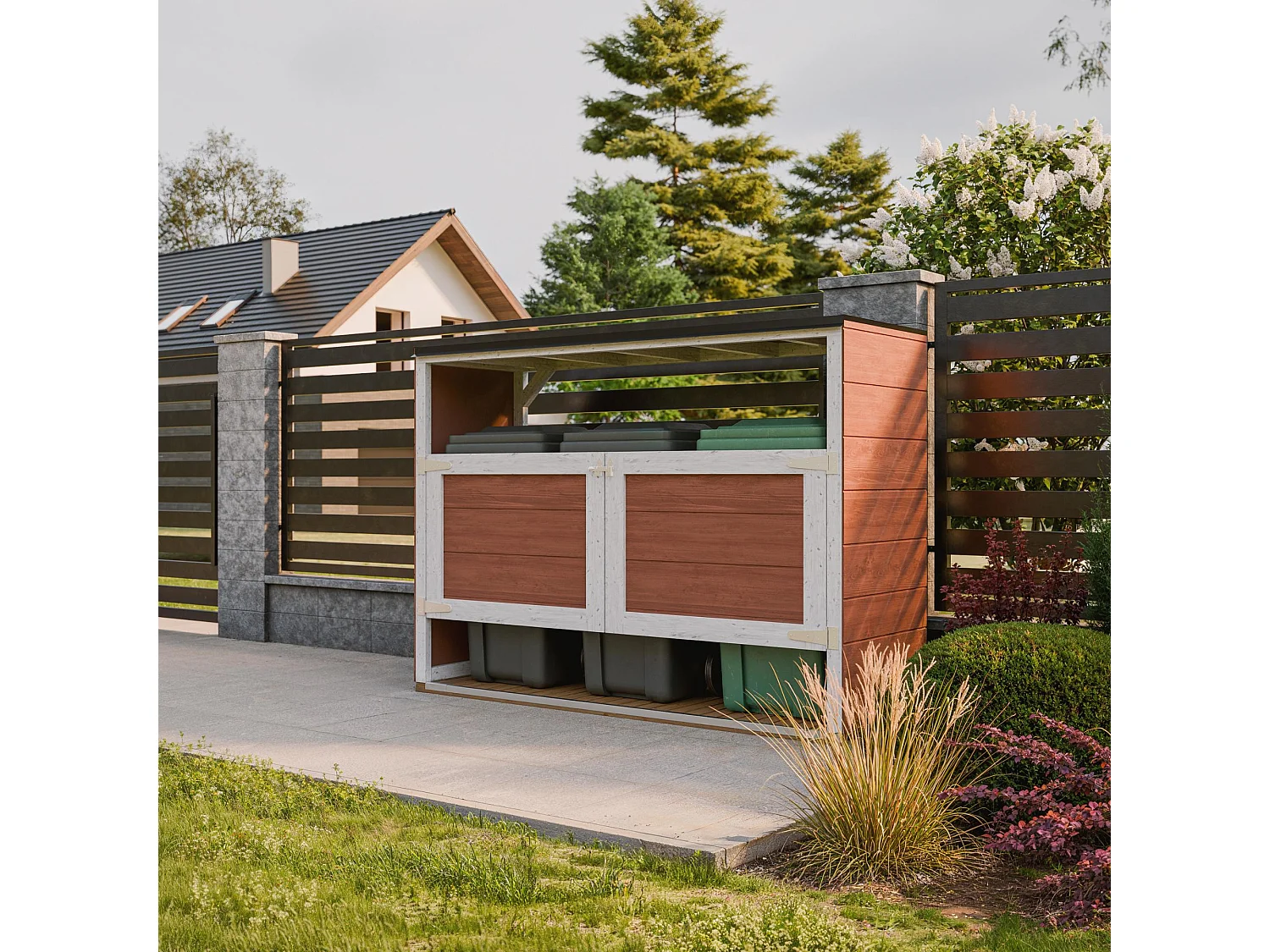 Abri de jardin pour poubelles, Cache poubelle extérieur 1,62 m² / 3x240L - M982A-CAVERN STEEL