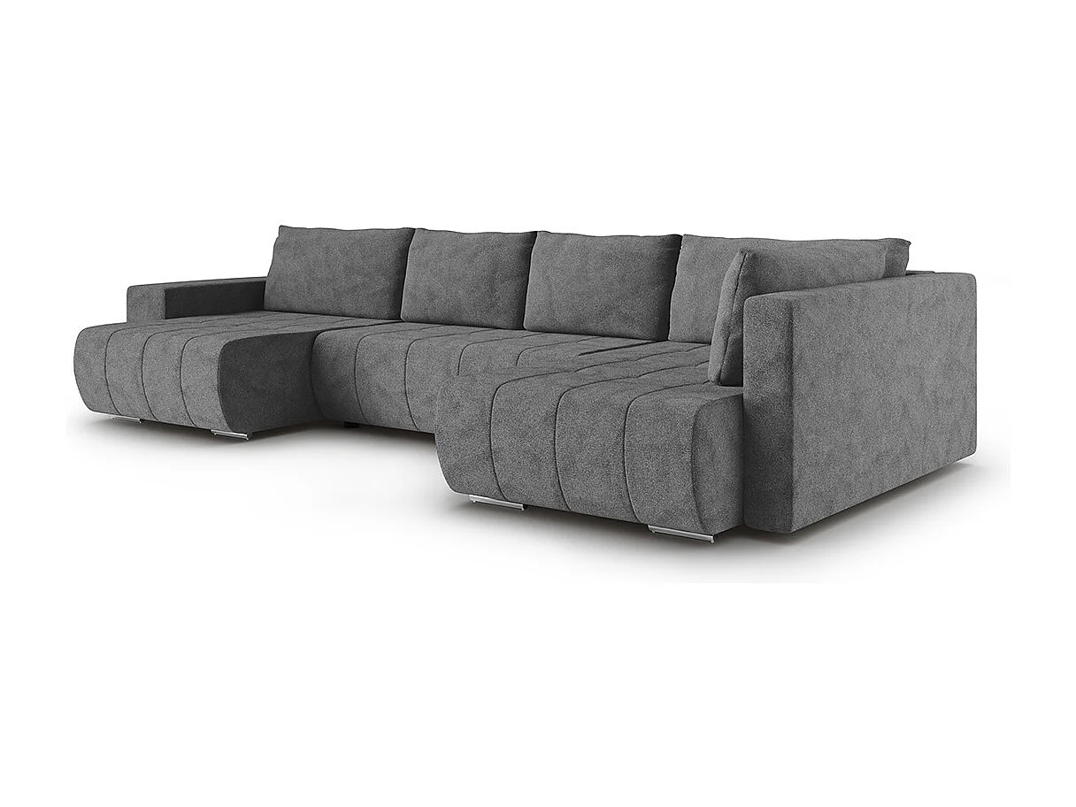 Canapé U 5 places angle droit convertible coffre Sergio Gris foncé