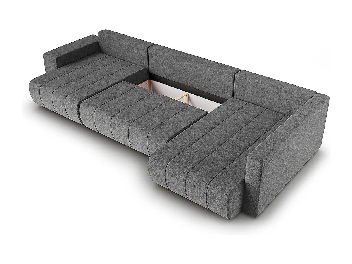 Canapé U 5 places angle droit convertible coffre Sergio Gris foncé
