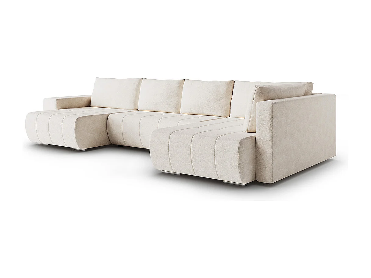 Canapé U 5 places angle droit convertible coffre Sergio Beige