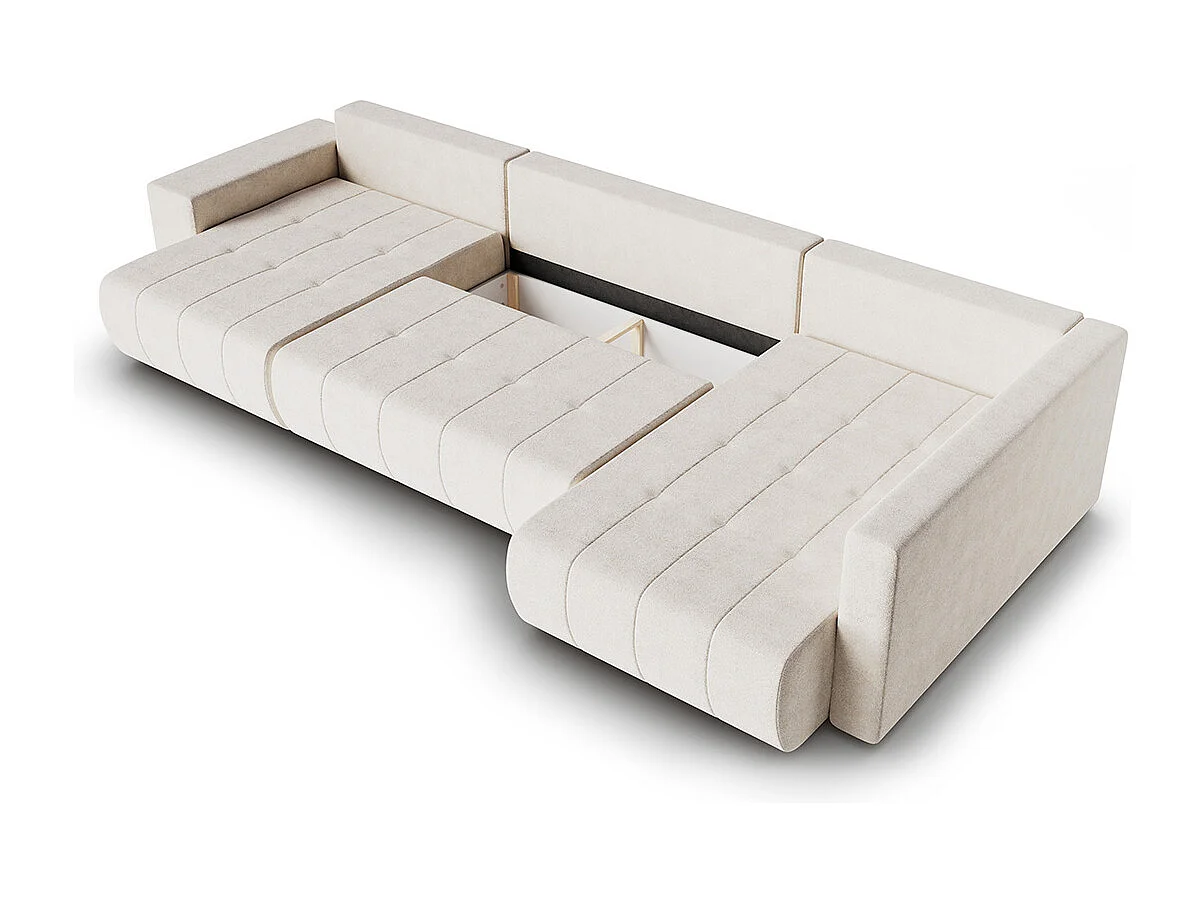 Canapé U 5 places angle droit convertible coffre Sergio Beige