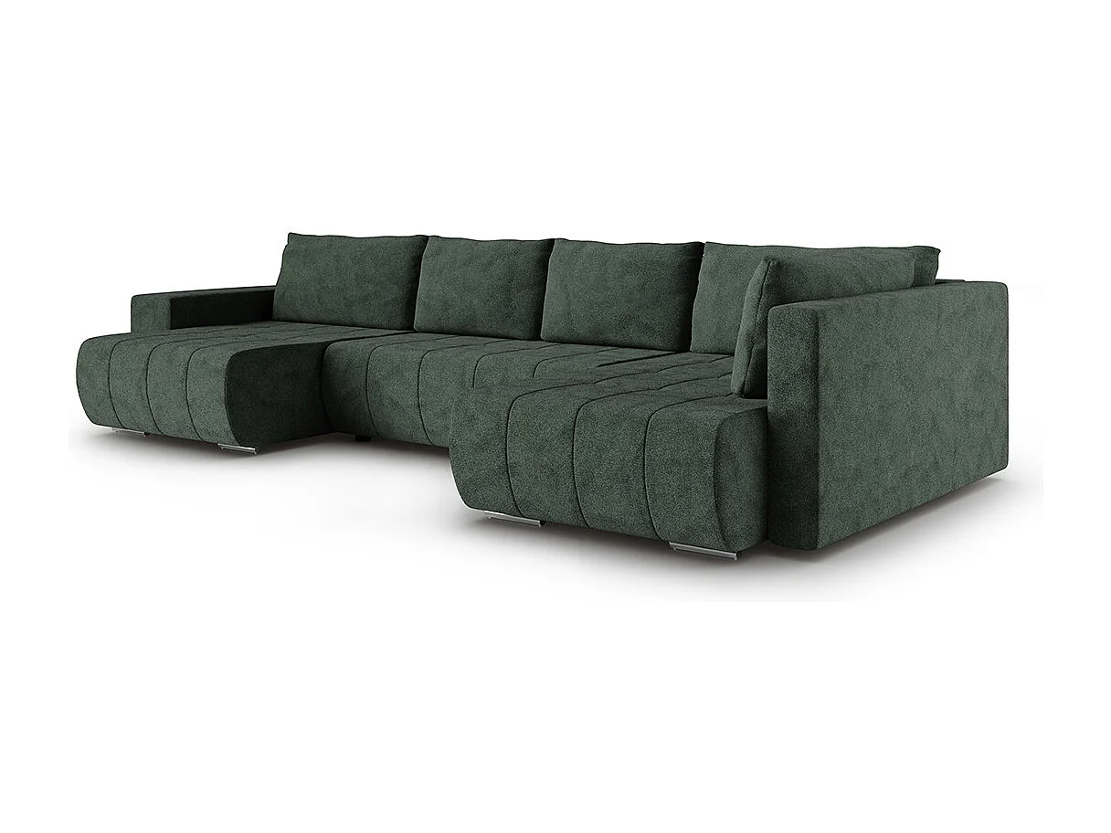 Canapé U 5 places angle droit convertible coffre Sergio Vert