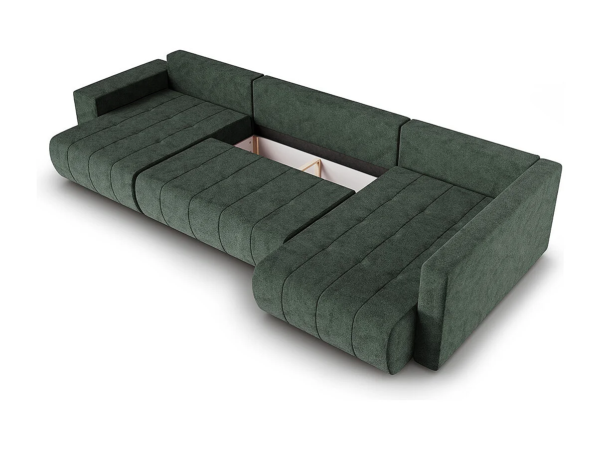 Canapé U 5 places angle droit convertible coffre Sergio Vert