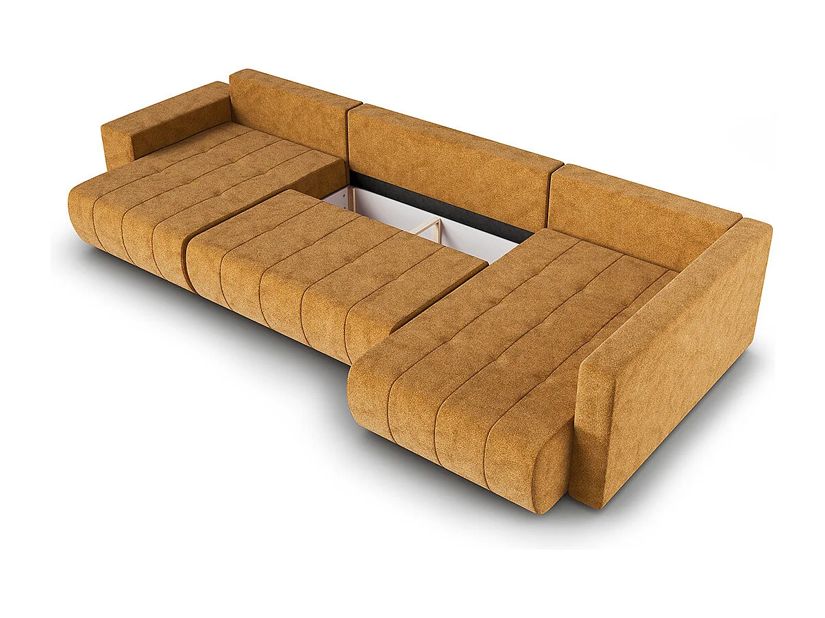 Canapé U 5 places angle droit convertible coffre Sergio Moutarde
