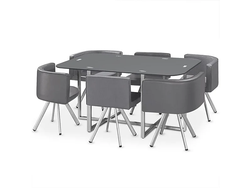 Ensemble Table & 6 Chaises Design "Chest" 150cm Gris