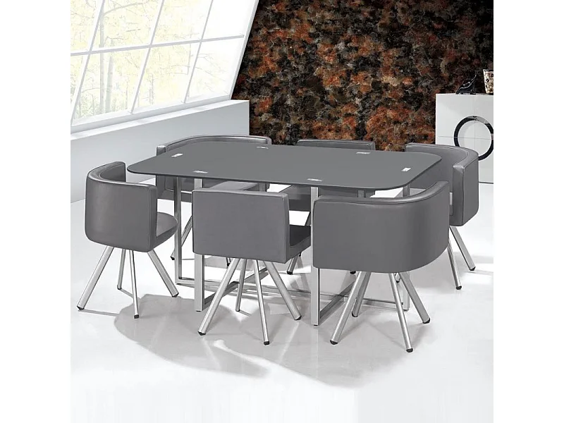 Ensemble Table & 6 Chaises Design "Chest" 150cm Gris