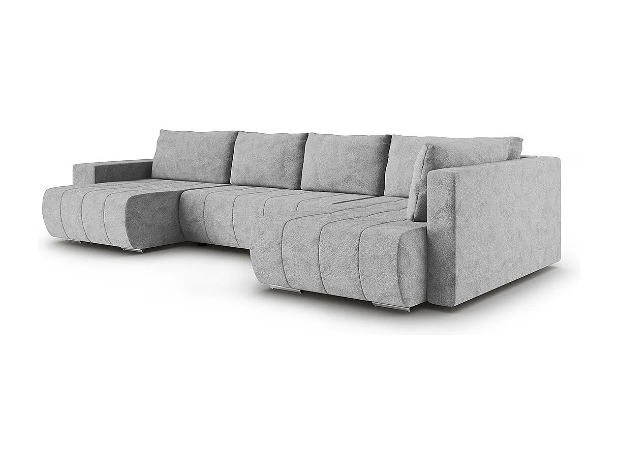 Canapé U 5 places angle droit convertible coffre Sergio Gris