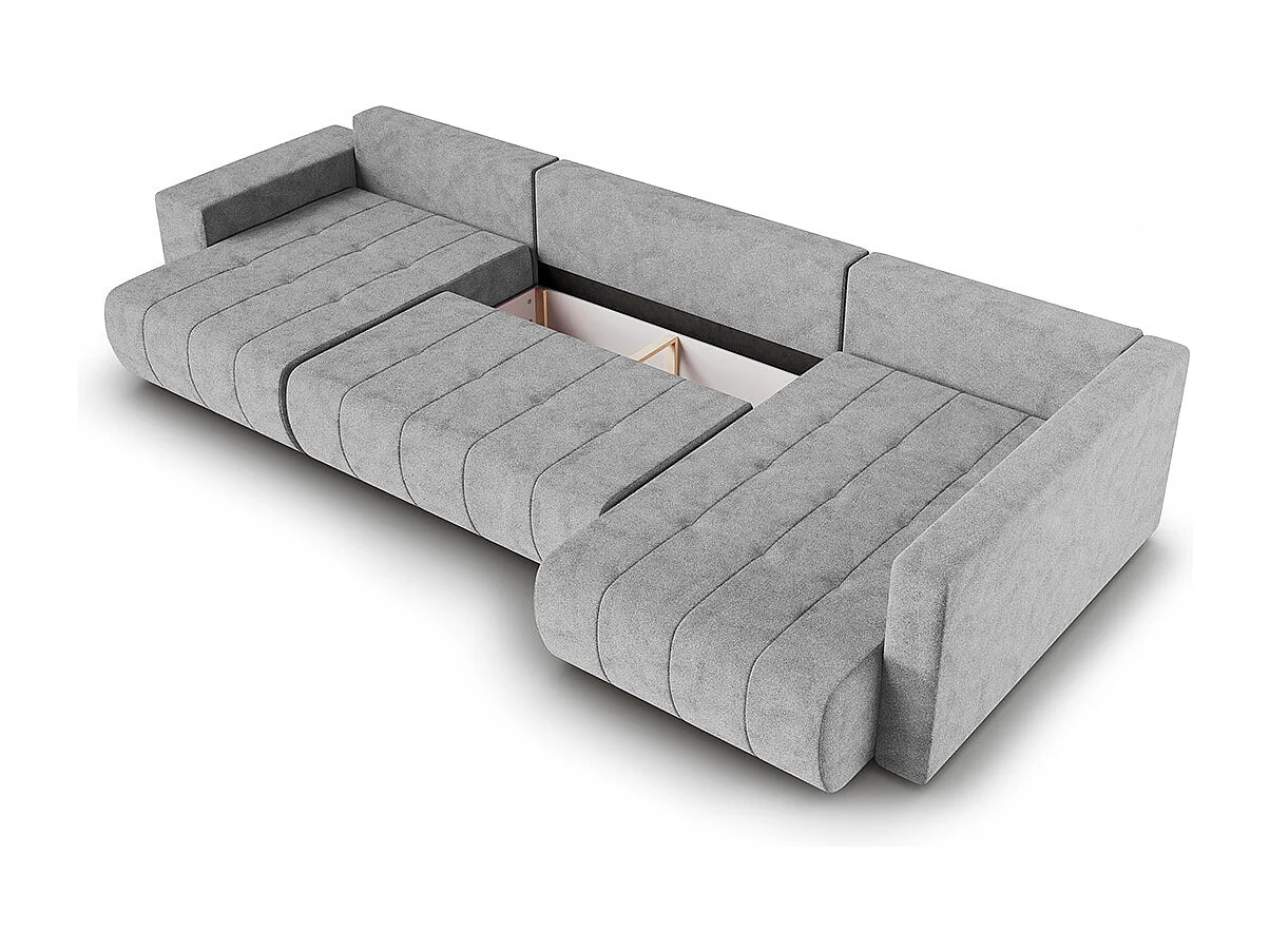 Canapé U 5 places angle droit convertible coffre Sergio Gris