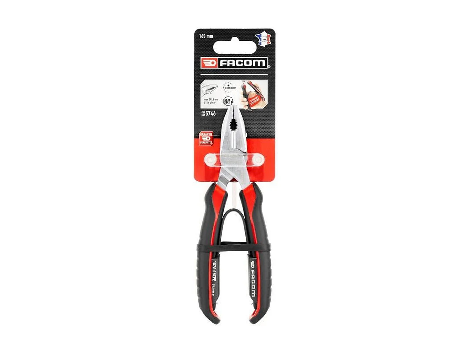 Alicate universal FACOM 187A.16CPEPB 165mm - Mangos bimateriales rojos