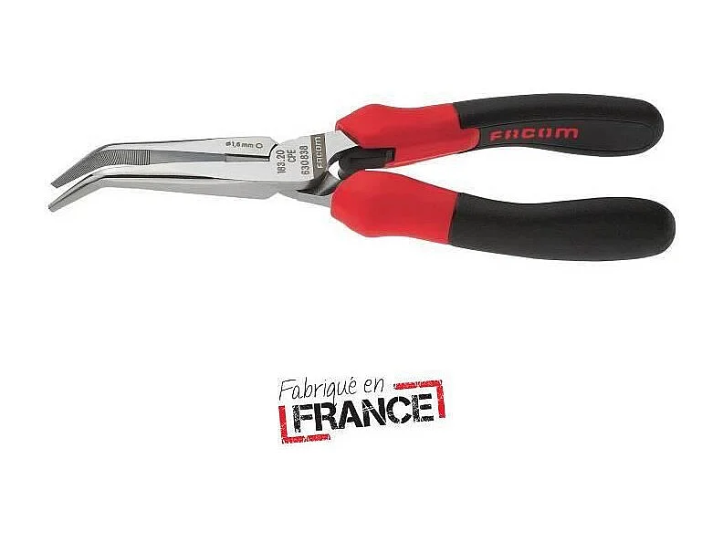 Alicates de Punta Redonda Curvada FACOM 183A.20CPEPB 230mm con Mandíbulas Micro-serradas y Mangos Soft-Grip