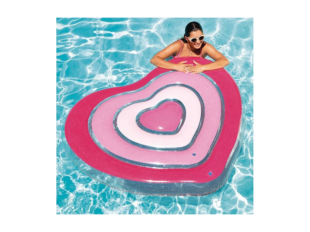 Bouée Gonflable Cœur "Ile Love" 155cm Rose