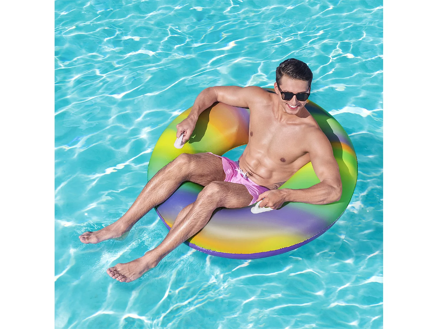 Bestway Nautical Rainbow Tube Opblaasbare Strand Zwembad Drijver 105x33 cm Multicolor met Veiligheidshandvatten