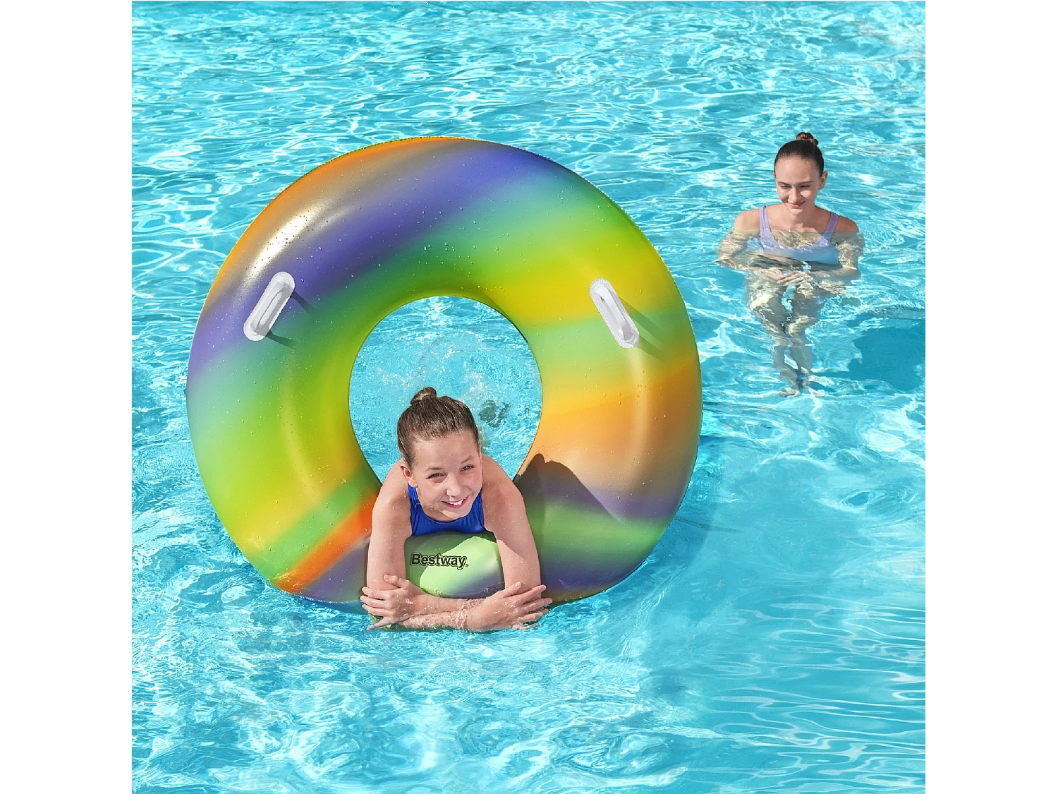 Bestway Nautical Rainbow Tube Opblaasbare Strand Zwembad Drijver 105x33 cm Multicolor met Veiligheidshandvatten