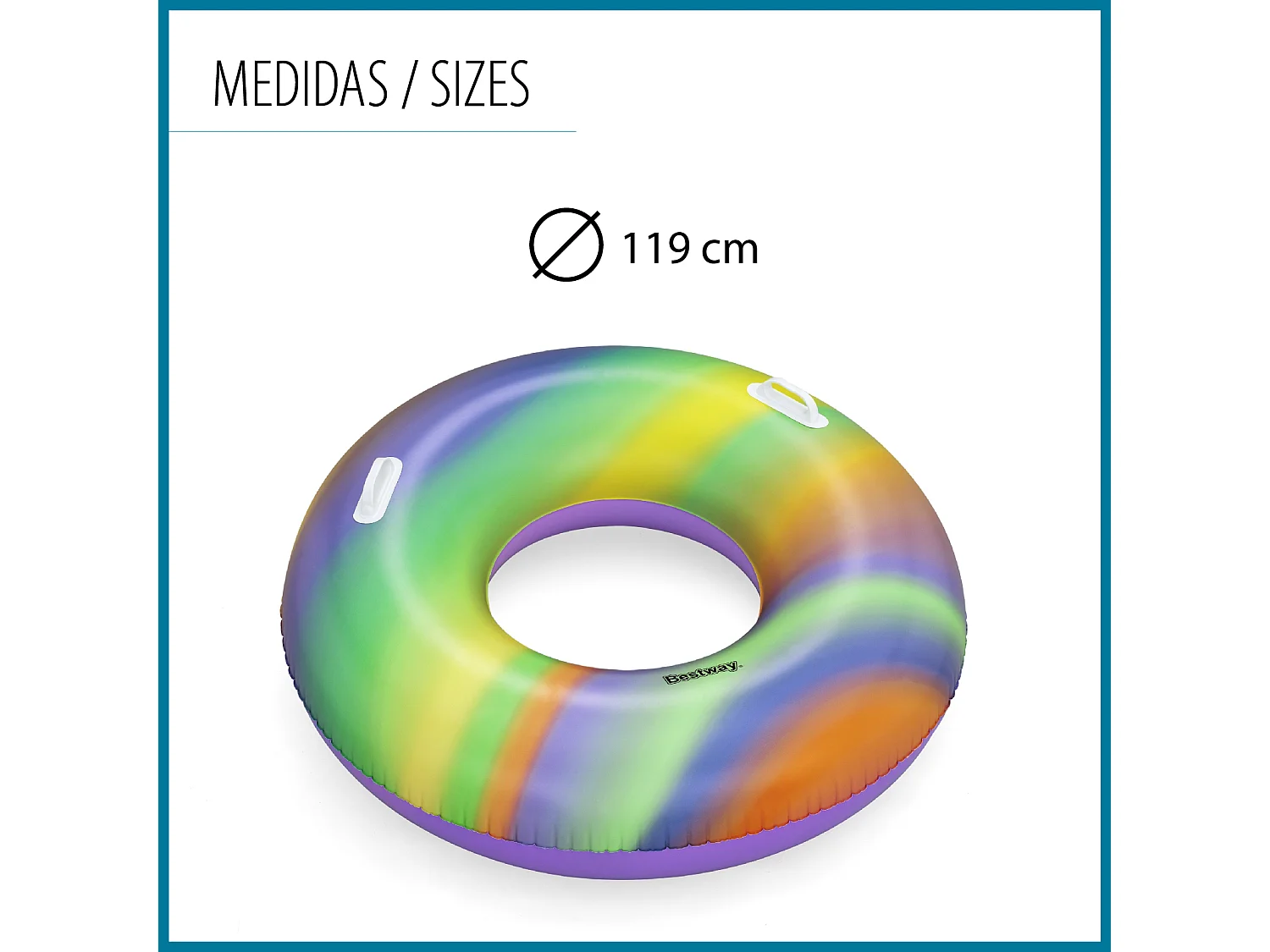 Bestway Nautical Rainbow Tube Opblaasbare Strand Zwembad Drijver 105x33 cm Multicolor met Veiligheidshandvatten