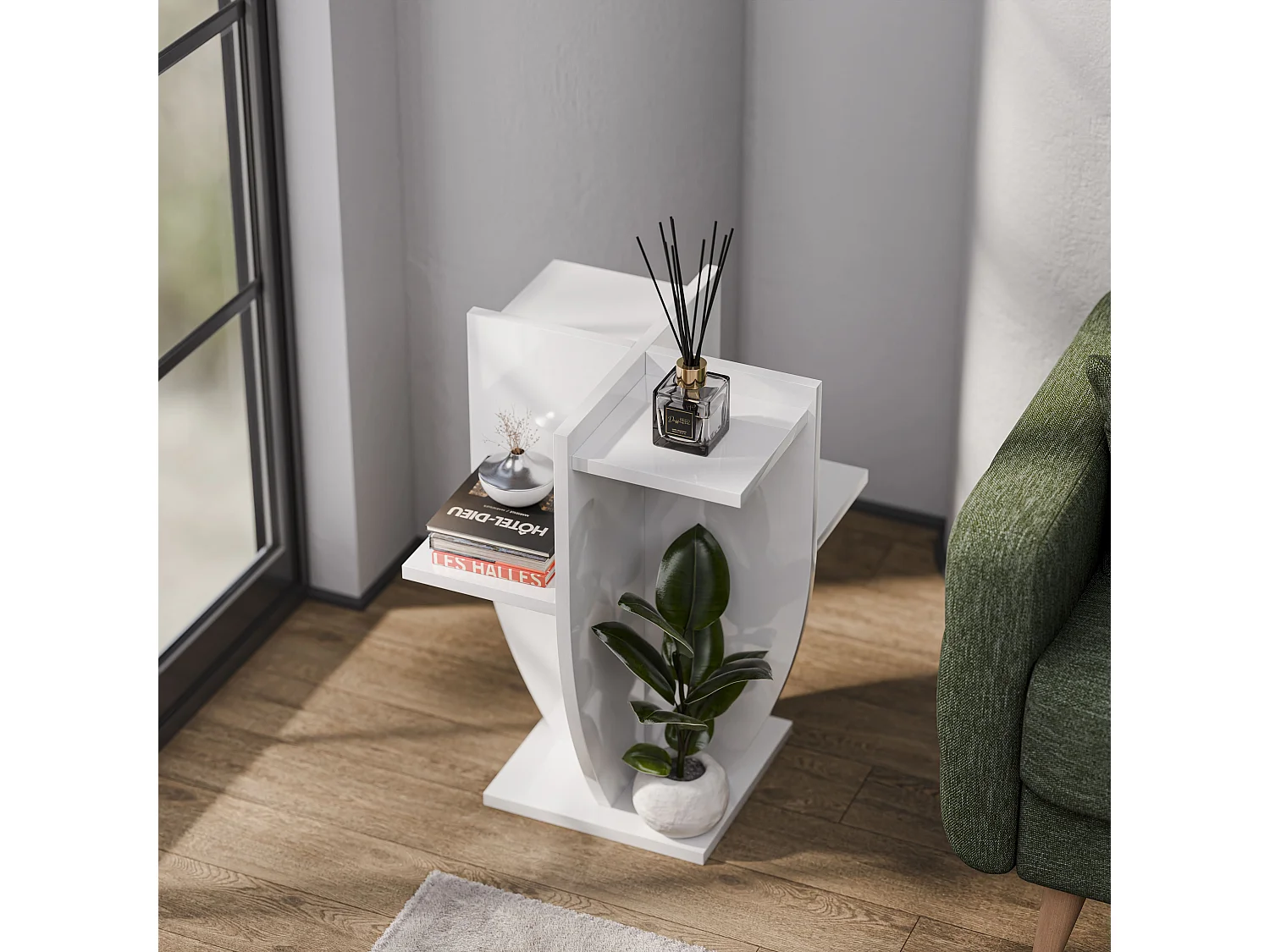 Ceki Plant Stand - Side End Table - H 62 cm x W 29 cm x D 29 cm (Blanc)