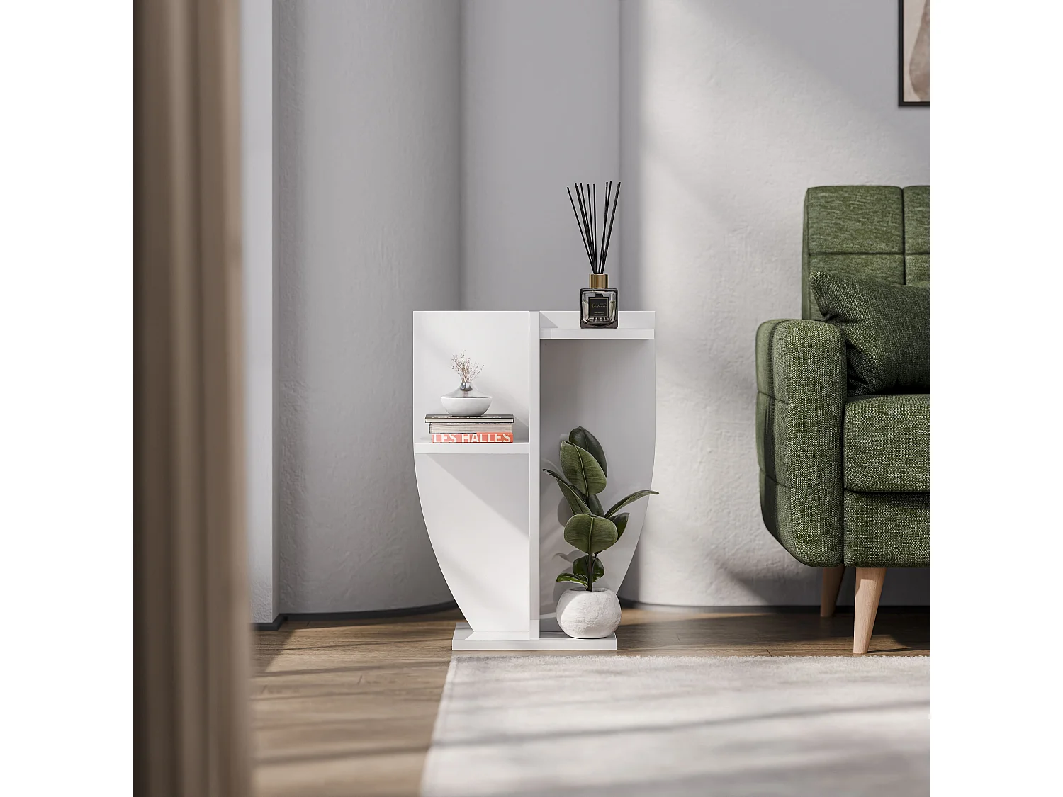 Ceki Plant Stand - Side End Table - H 62 cm x W 29 cm x D 29 cm (Blanc)