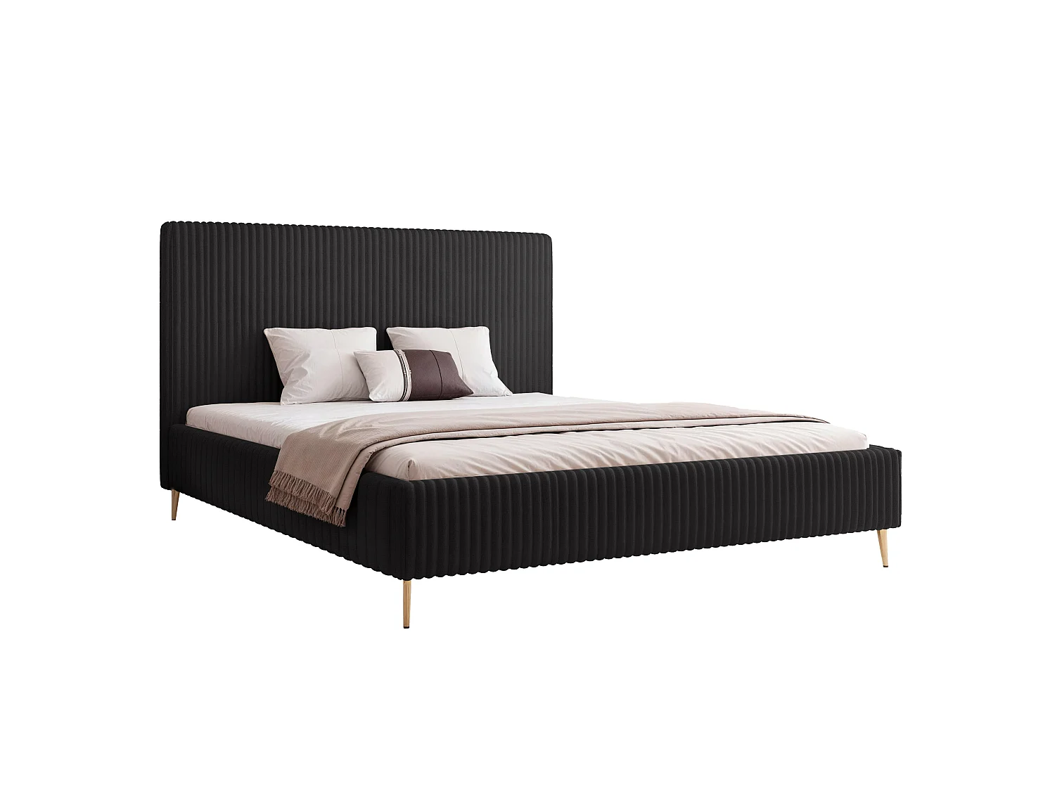 BESILIO Bett 140x200 Vienna – Bett mit Stauraum, schlankes Bett, Lattenrost – Samtstoff – Schwarz