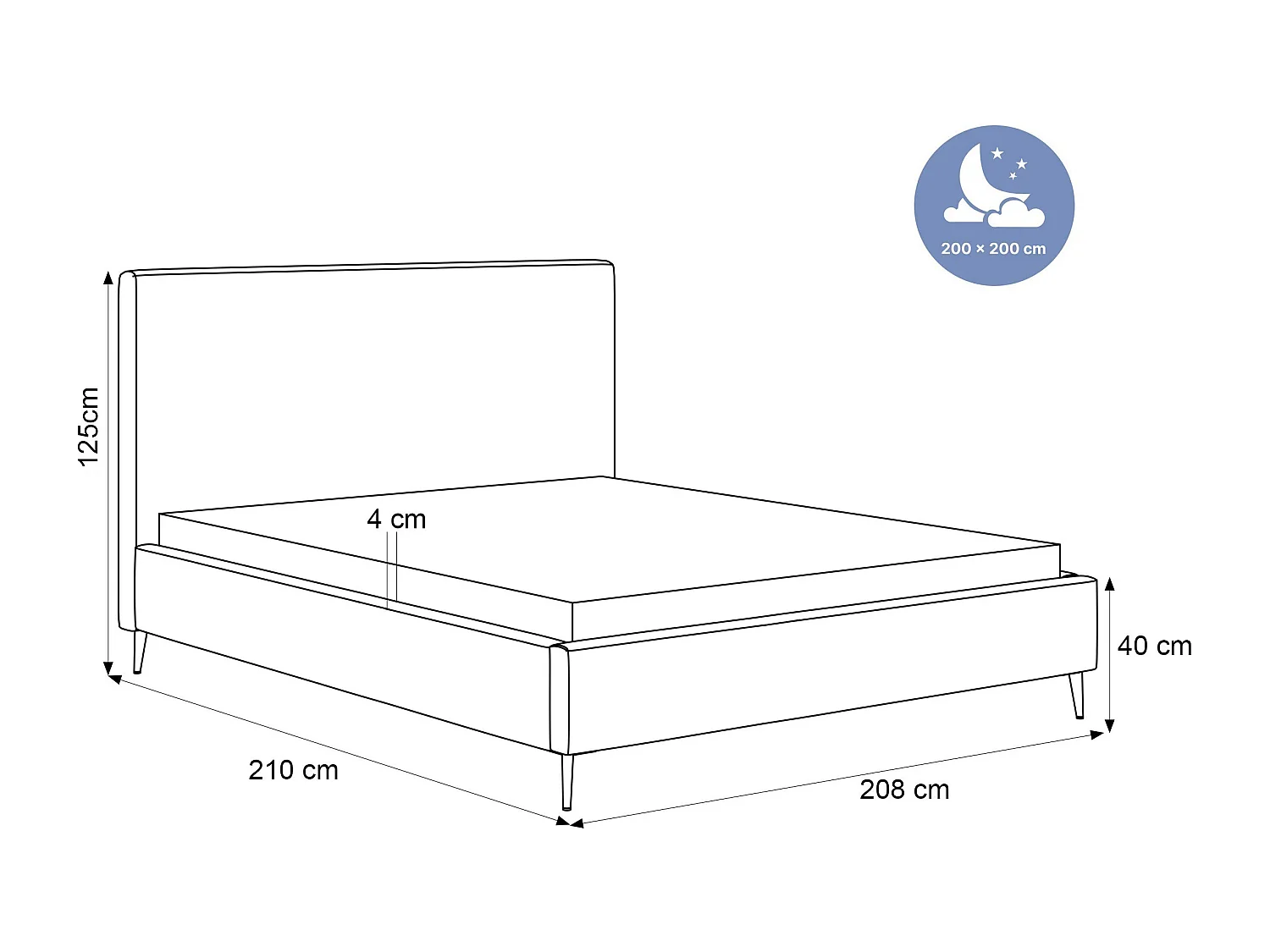 BESILIO Bed 200x200 Vienna II – bed met opbergruimte, slank bed, hoge gouden poten, lattenbodem – zachte fluwelen stof – Zwart