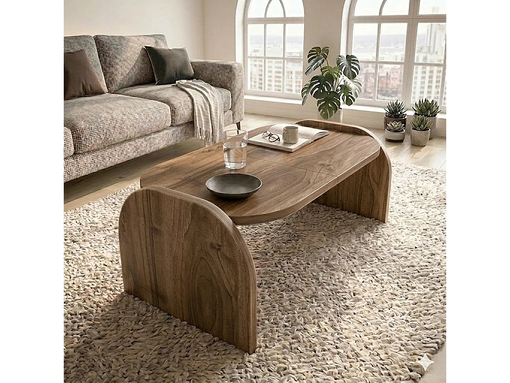 Monde 89 cm Table Basse - Design Modern - Montage Facile (Noyer)