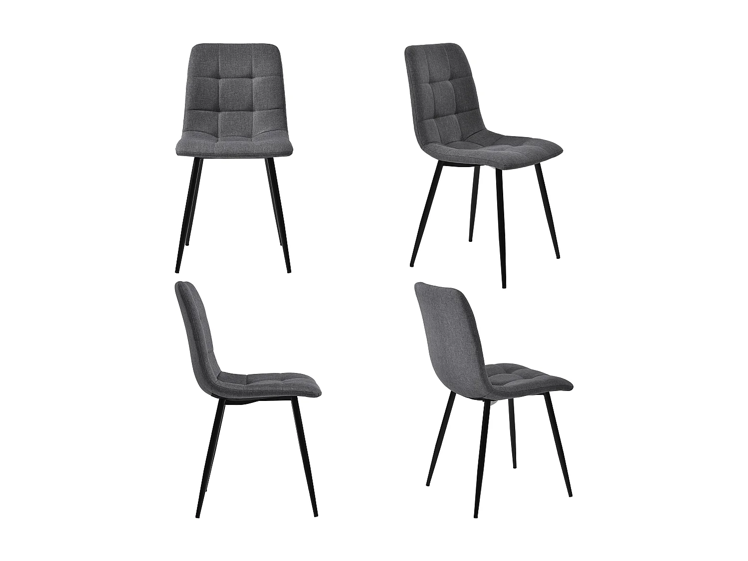 Set of 4 Dining Chairs - Metal Frame - Linen Fabric - Light Gray