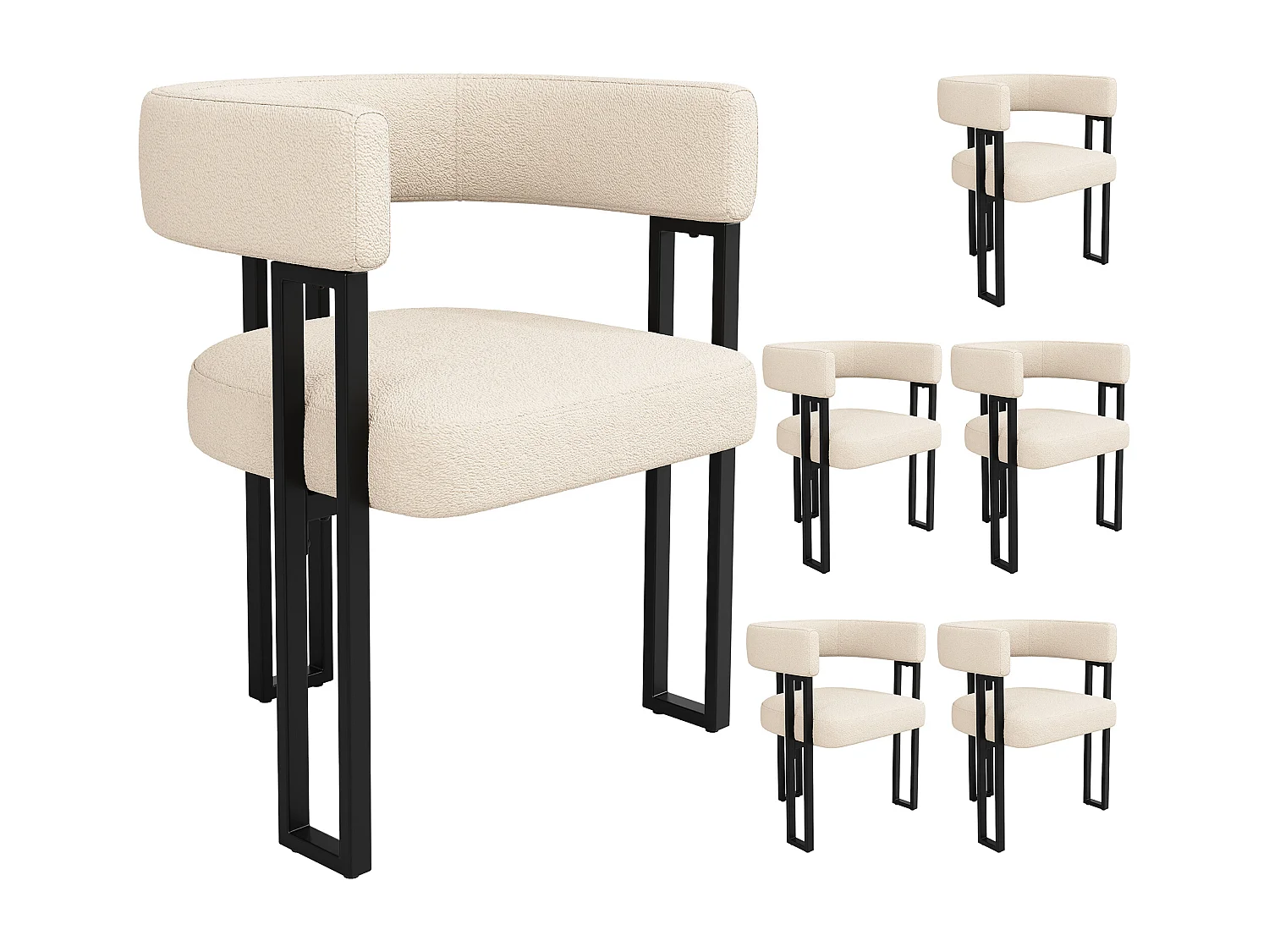Set of 6 Upholstered Dining Chairs - Flannel Fabric - Metal Frame - Beige