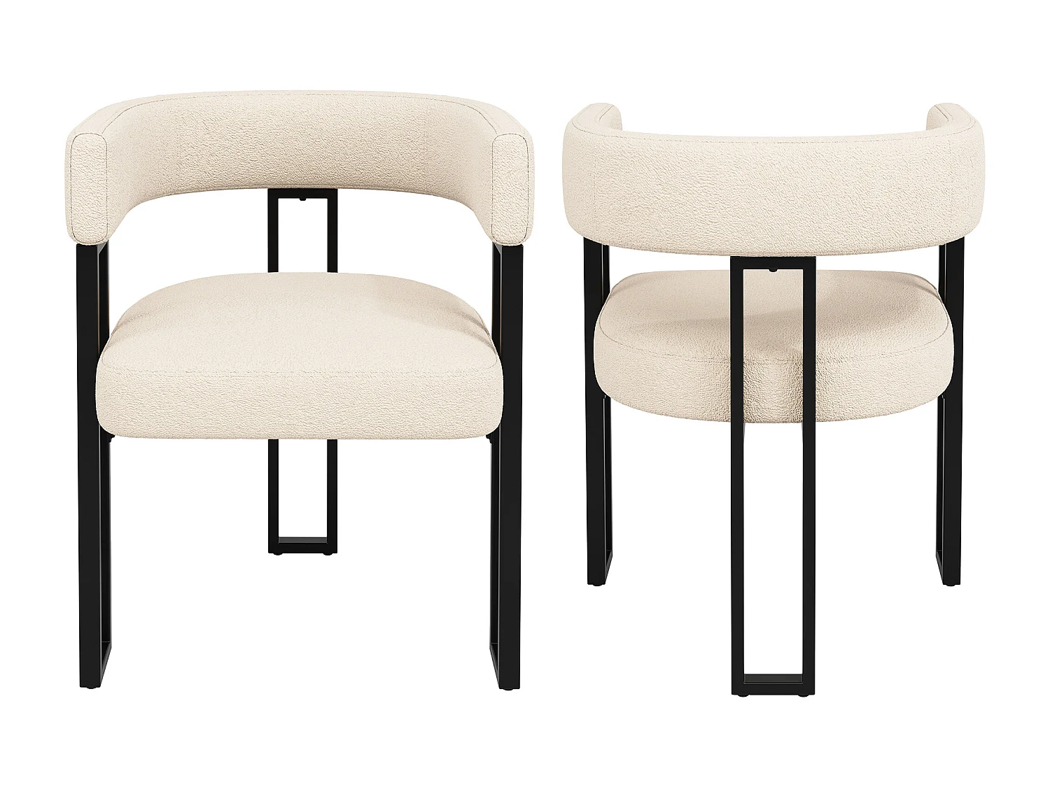 Set of 2 Upholstered Dining Chairs - Flannel Fabric - Metal Frame - Beige