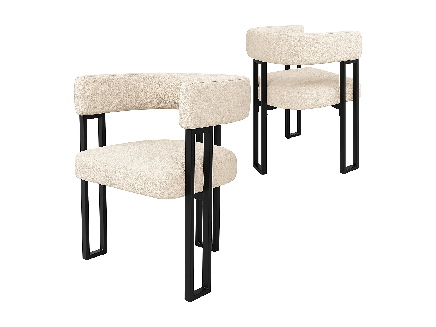 Set of 2 Upholstered Dining Chairs - Flannel Fabric - Metal Frame - Beige