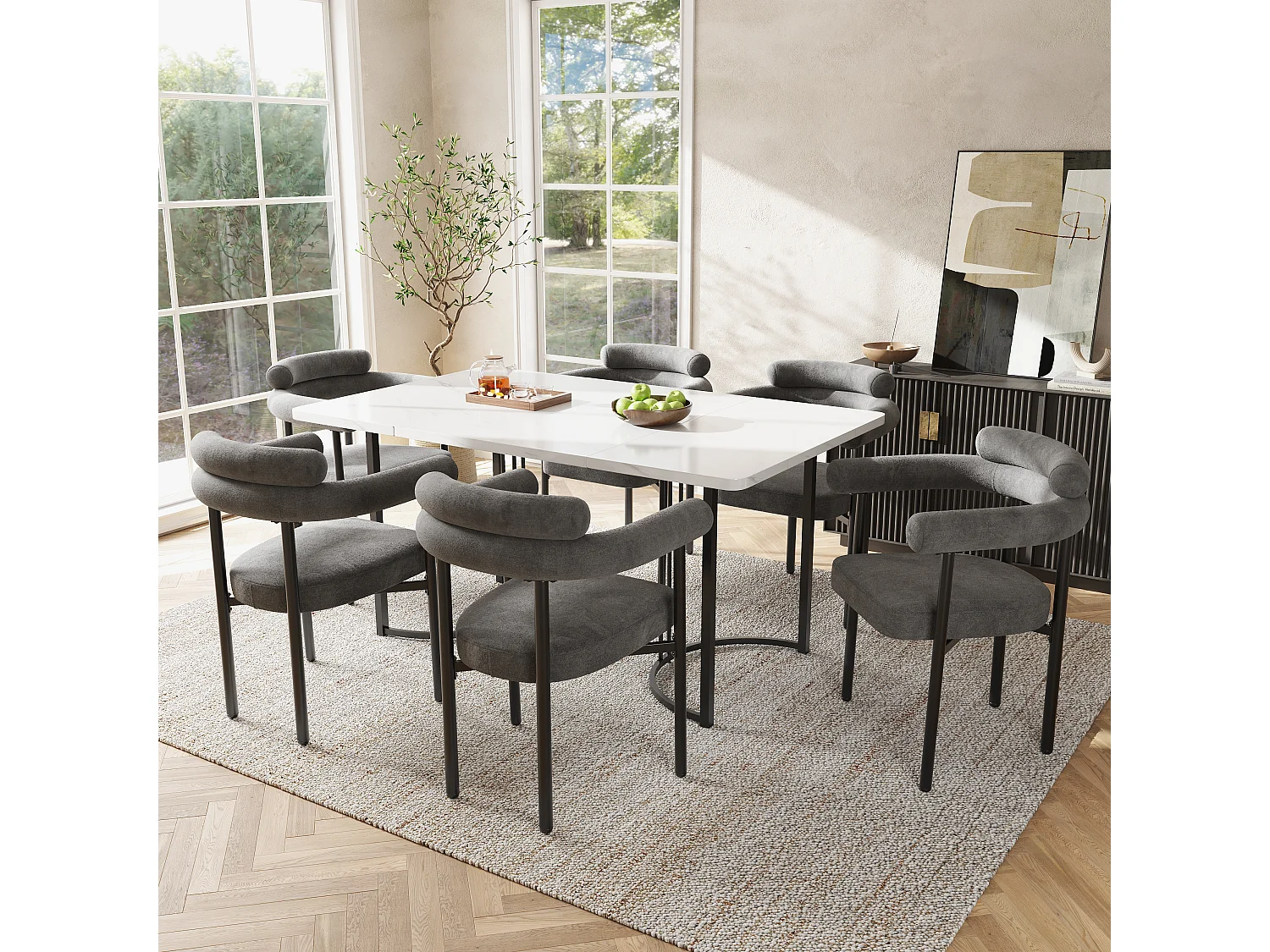 Set of 6 velvet chairs - with armrests - Gray