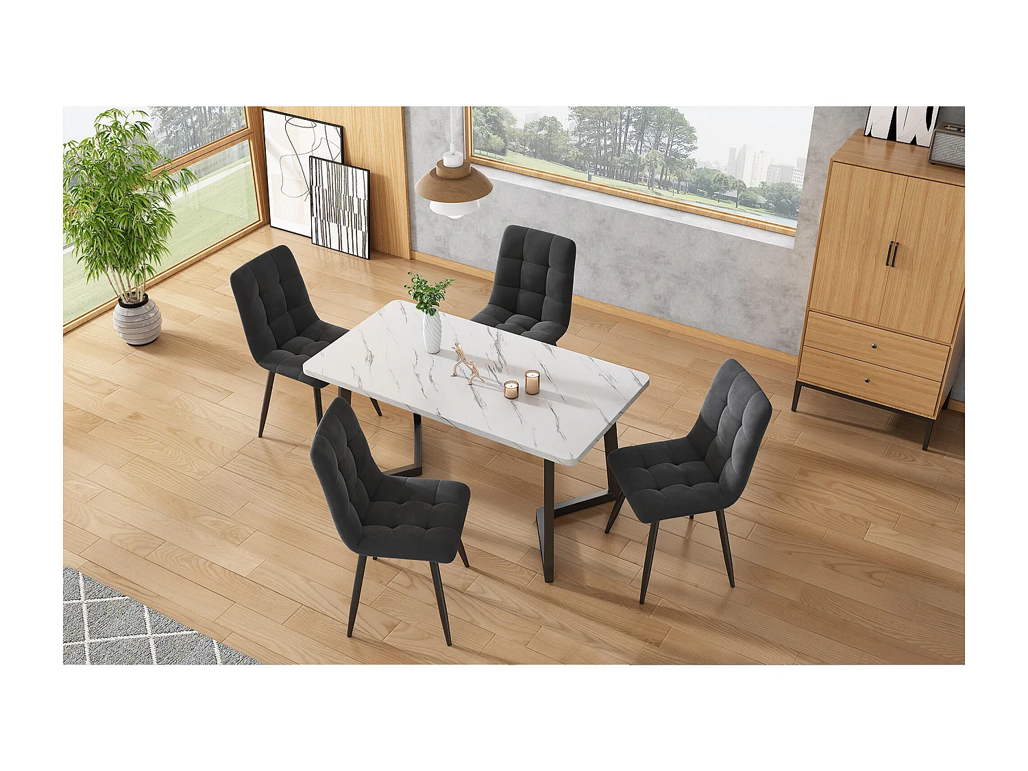 Set of 4 dining chairs - Metal frame - Velvet fabric - Gray