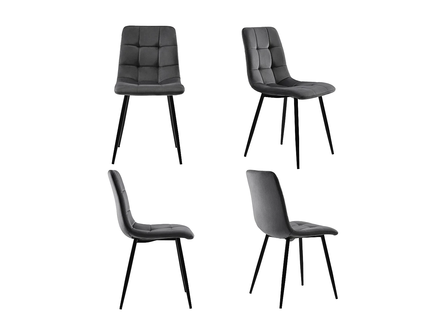 Set of 4 dining chairs - Metal frame - Velvet fabric - Gray
