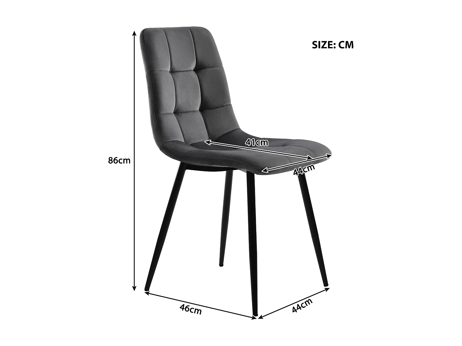 Set of 4 dining chairs - Metal frame - Velvet fabric - Gray