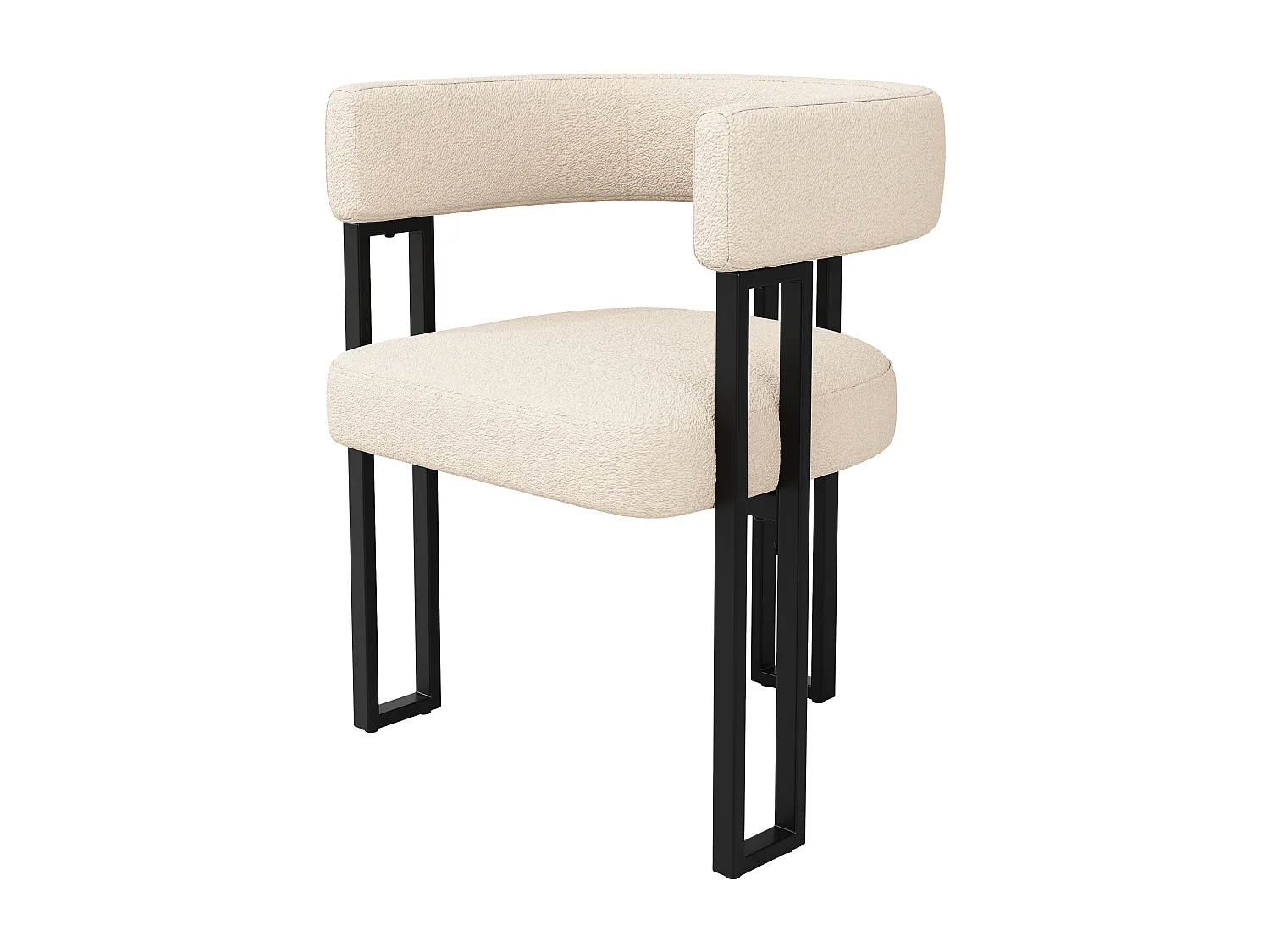 Set of 4 Upholstered Dining Chairs - Flannel Fabric - Metal Frame - Beige