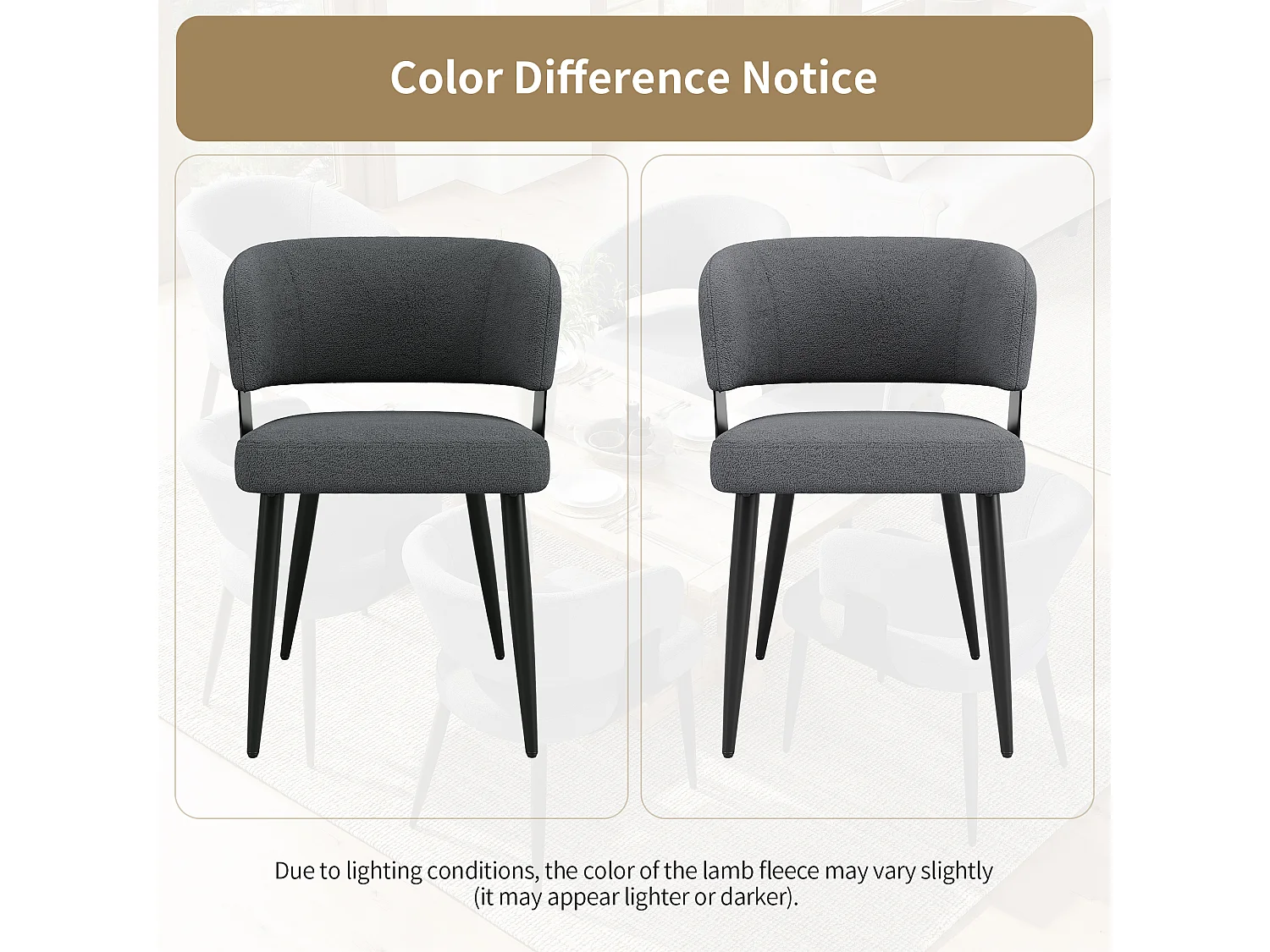 Set of 2 Upholstered Dining Chairs - Flannel - Metal Frame - Modern Style - Gray