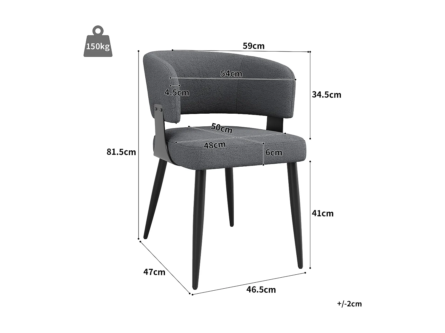 Set of 2 Upholstered Dining Chairs - Flannel - Metal Frame - Modern Style - Gray
