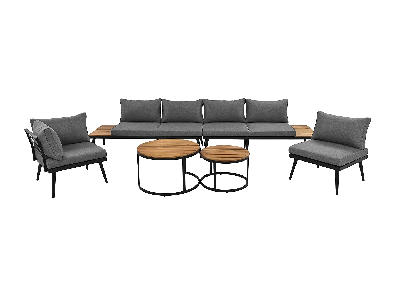 6-Seater Modular Garden Lounge Set in Galvanized Iron and Acacia Wood - 2 Nesting Tables - Grey