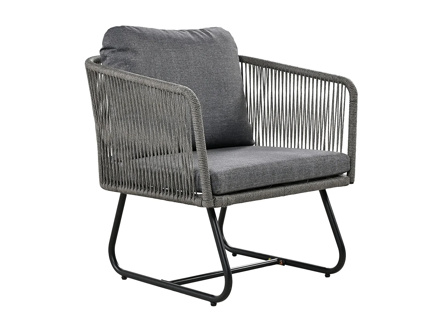 Galvanized iron and rope garden furniture set - sofa, 2 armchairs and 2 nesting tables - Grey