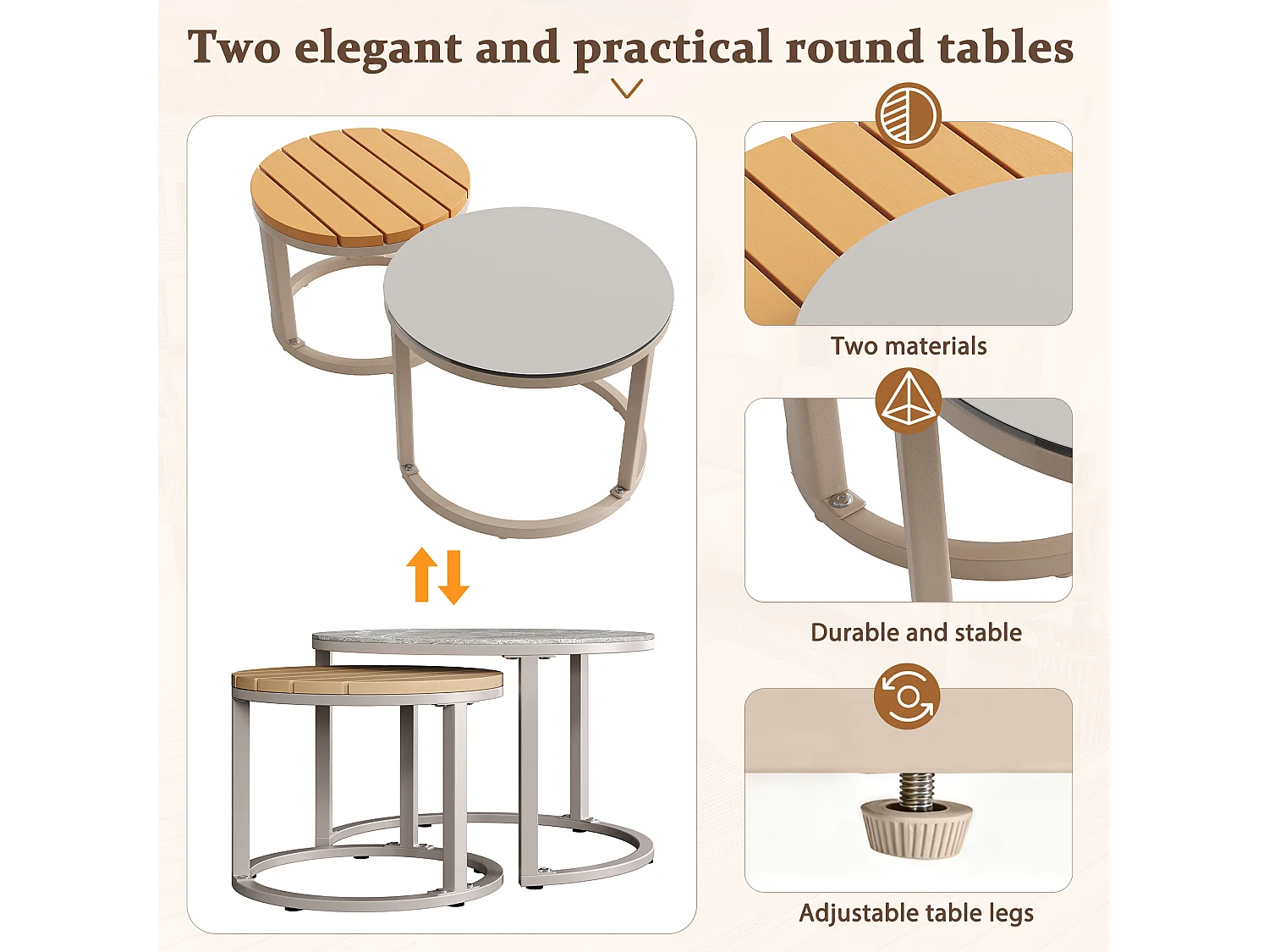 Garden furniture set for 5-6 people, rope, galvanized iron, corner sofa, 2 coffee tables, Beige