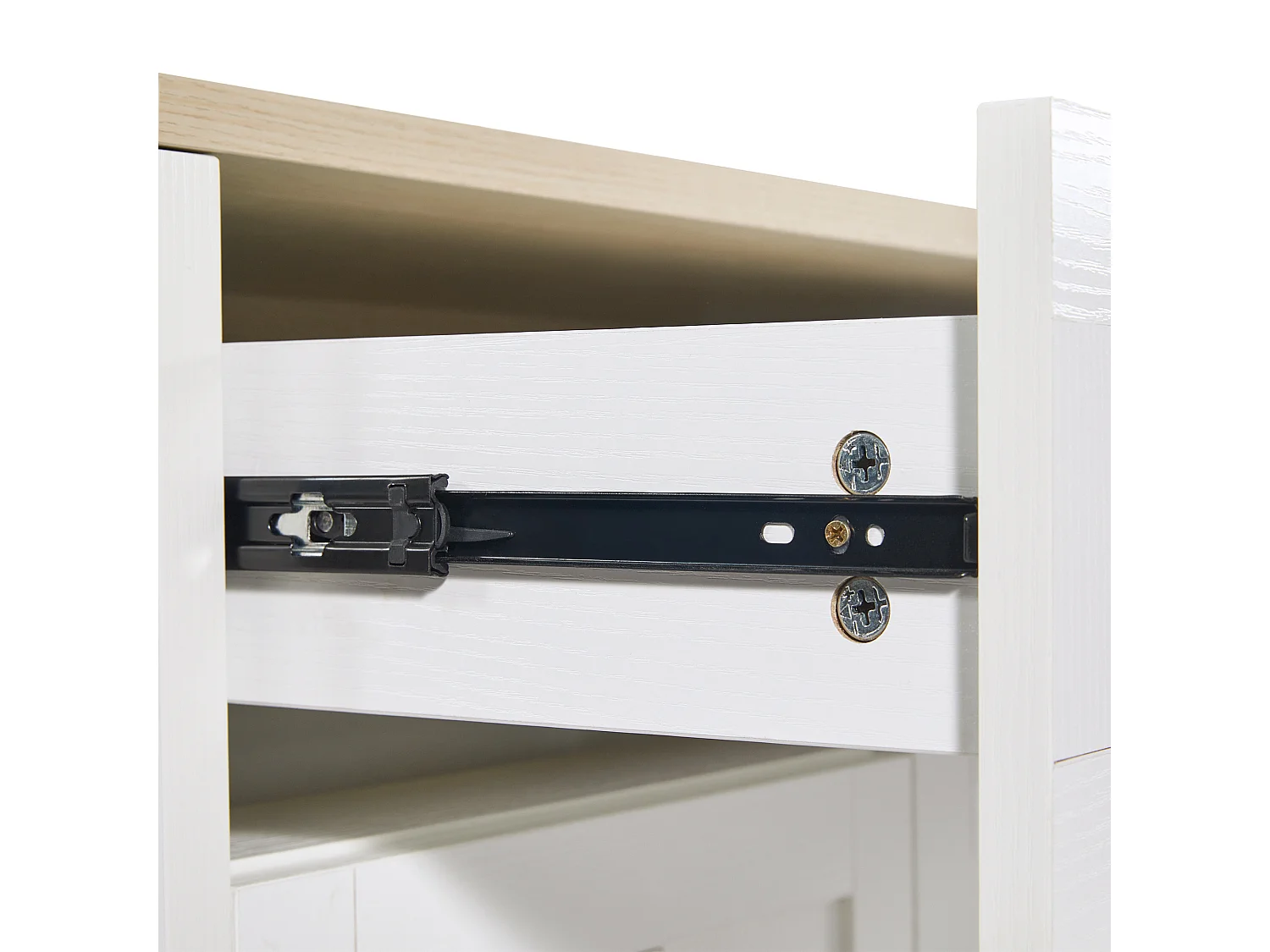 Kitchen island with 2 doors and 2 drawers - Extendable top - 133(202)x59x93.5 cm - Seats 2 to 6 - White and natural finish