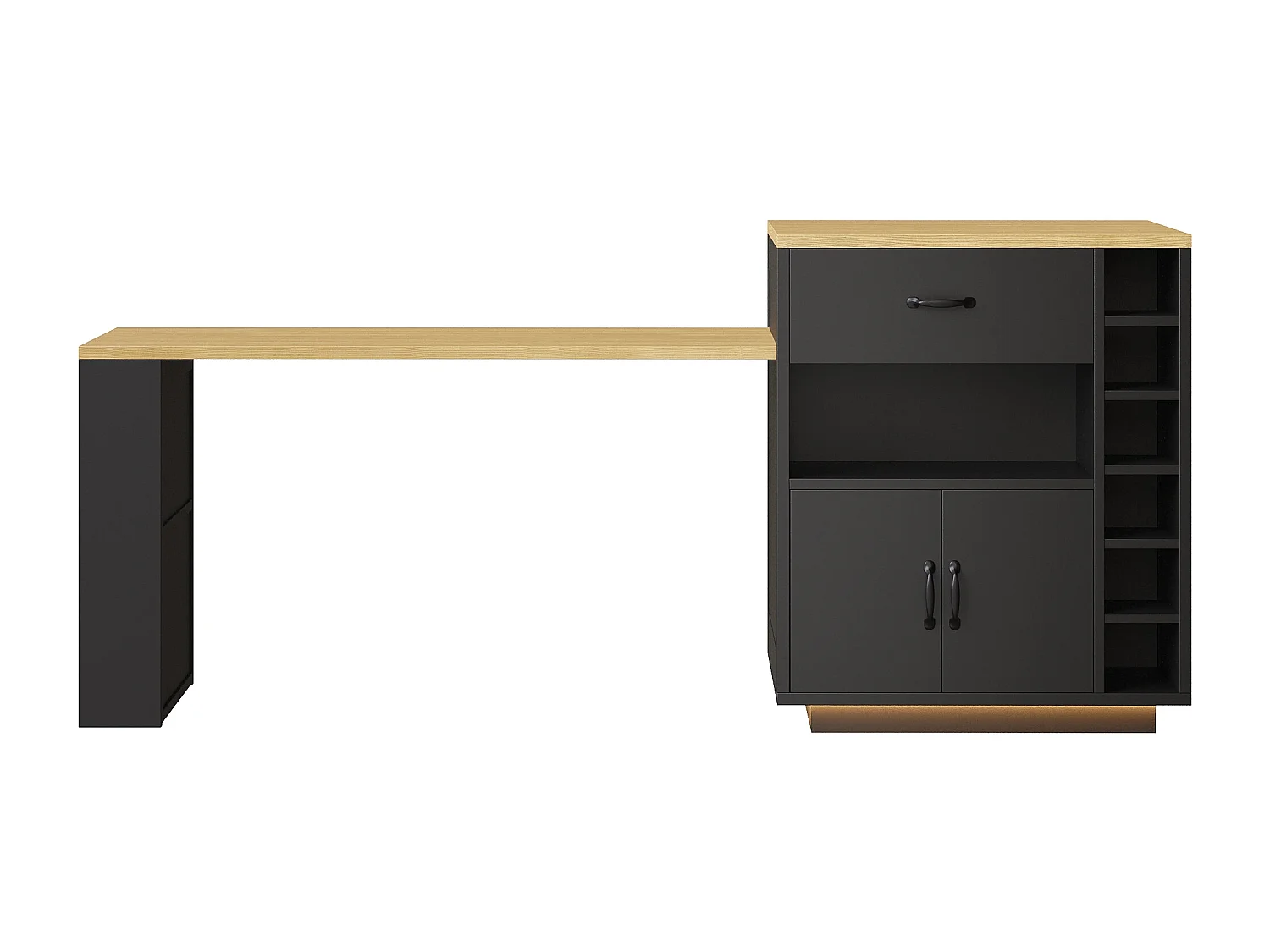 Kitchen island - extendable dining table - with LED lights - with 2 drawers and 4 doors - Black
