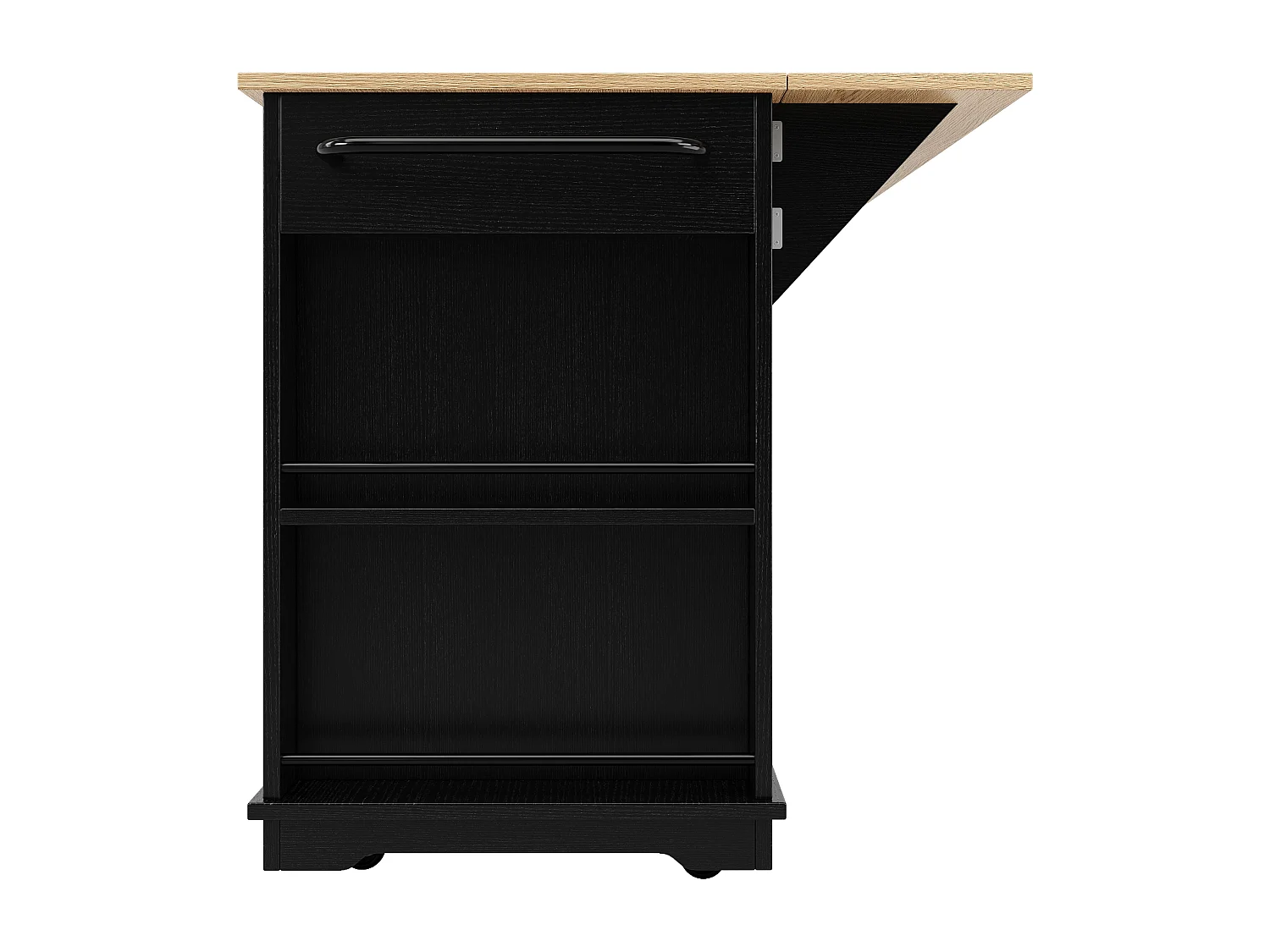 Kitchen island - rolling cart with extendable top - 3 drawers and 6 shelves - Black