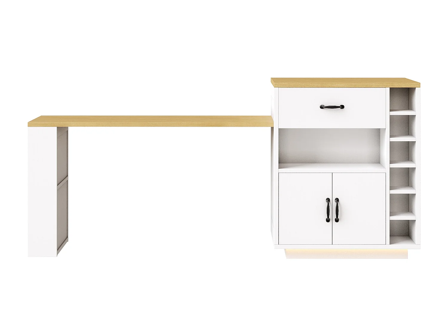 Kitchen island - extendable dining table - with LED lights - with 2 drawers and 4 doors - White finish