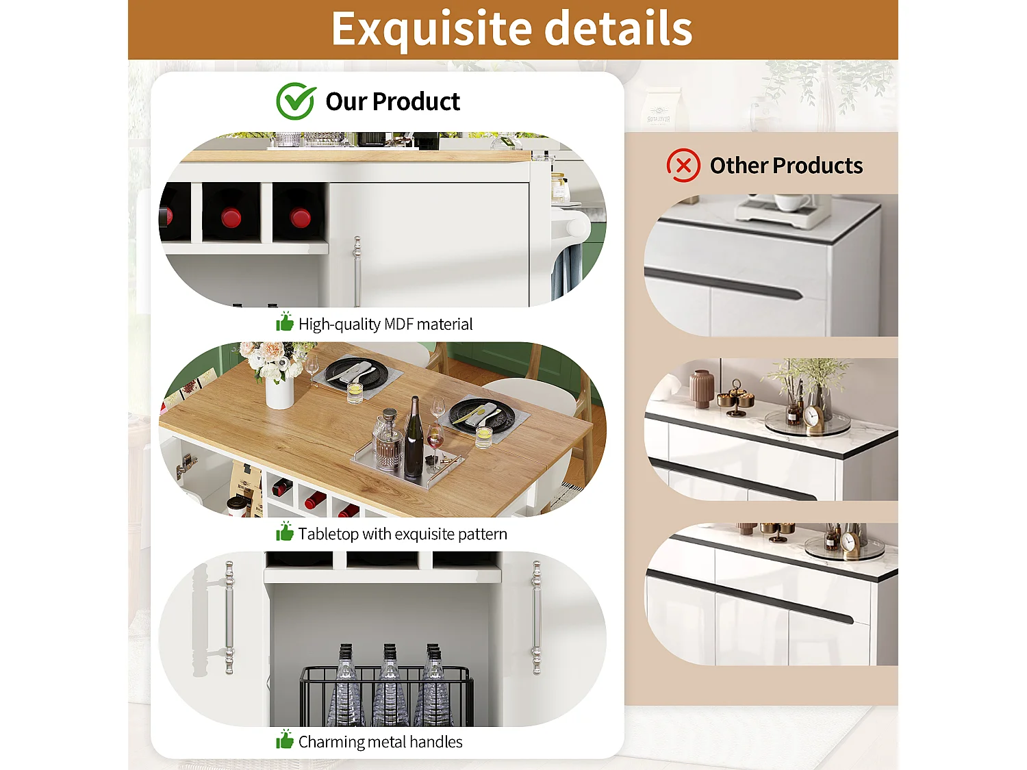 Mobile kitchen island 137.9x73x92.5cm - 2 drawers and 2 doors - extendable top - white