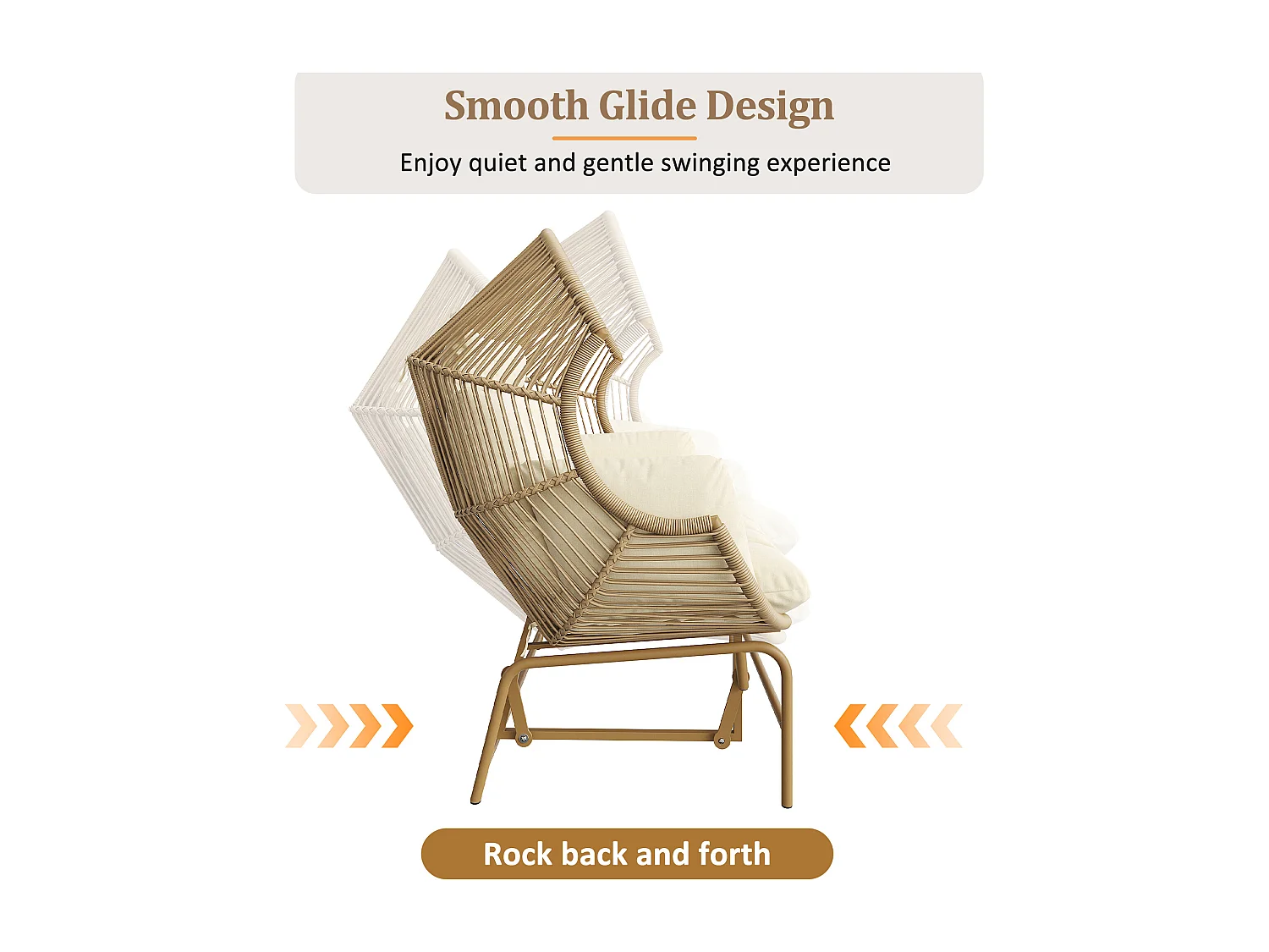 Double Rocking Garden Chair 145x85x143cm - Rocking Chair - PE Rattan + Iron + Waterproof Canvas - Natural
