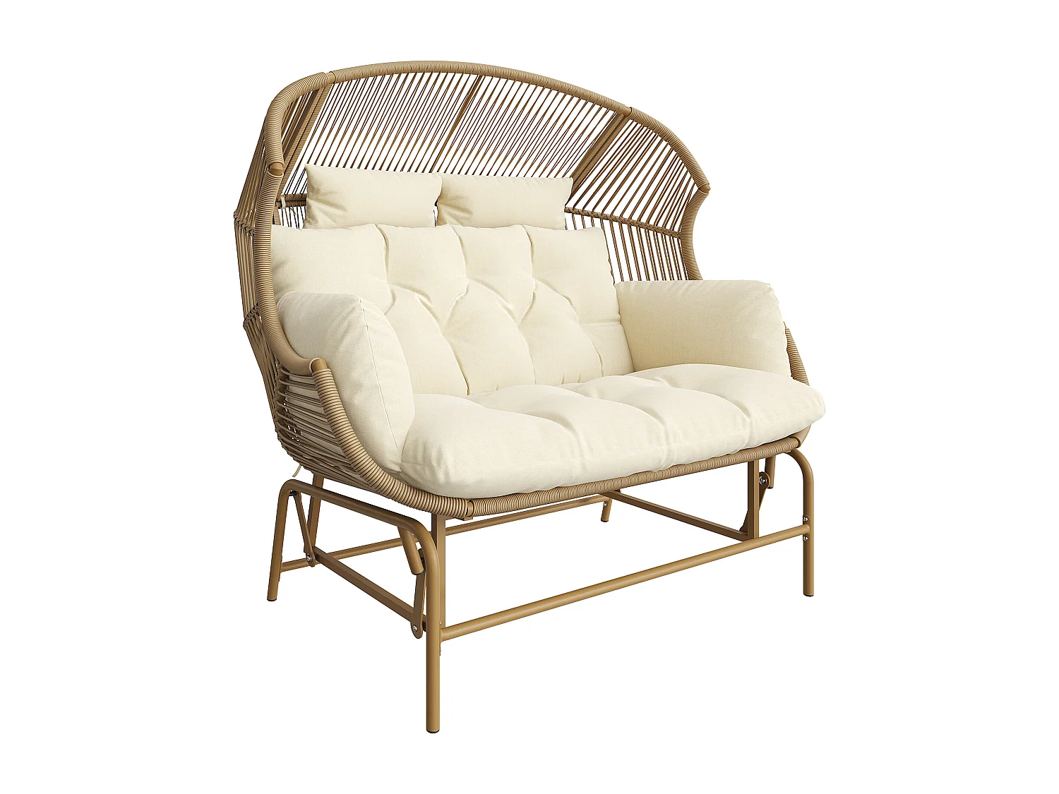 Double Rocking Garden Chair 145x85x143cm - Rocking Chair - PE Rattan + Iron + Waterproof Canvas - Natural