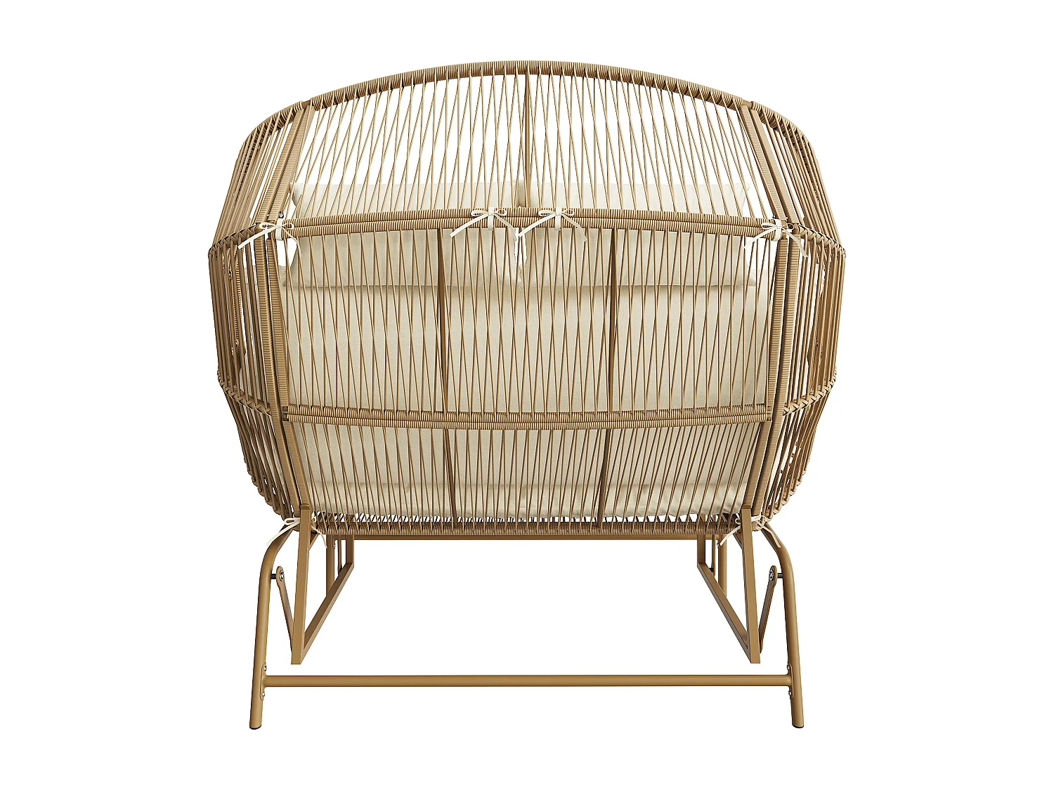 Double Rocking Garden Chair 145x85x143cm - Rocking Chair - PE Rattan + Iron + Waterproof Canvas - Natural